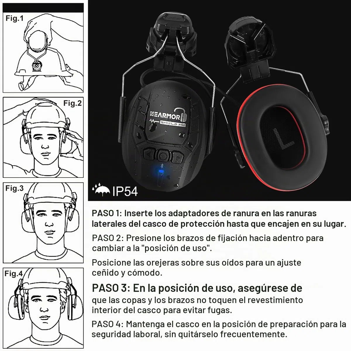 HEARMOR Protección auditiva rígida con Bluetooth, SNR 32 dB, protección auditiva fijada al casco, para trabajos de siega y trabajos intensivos en ruido