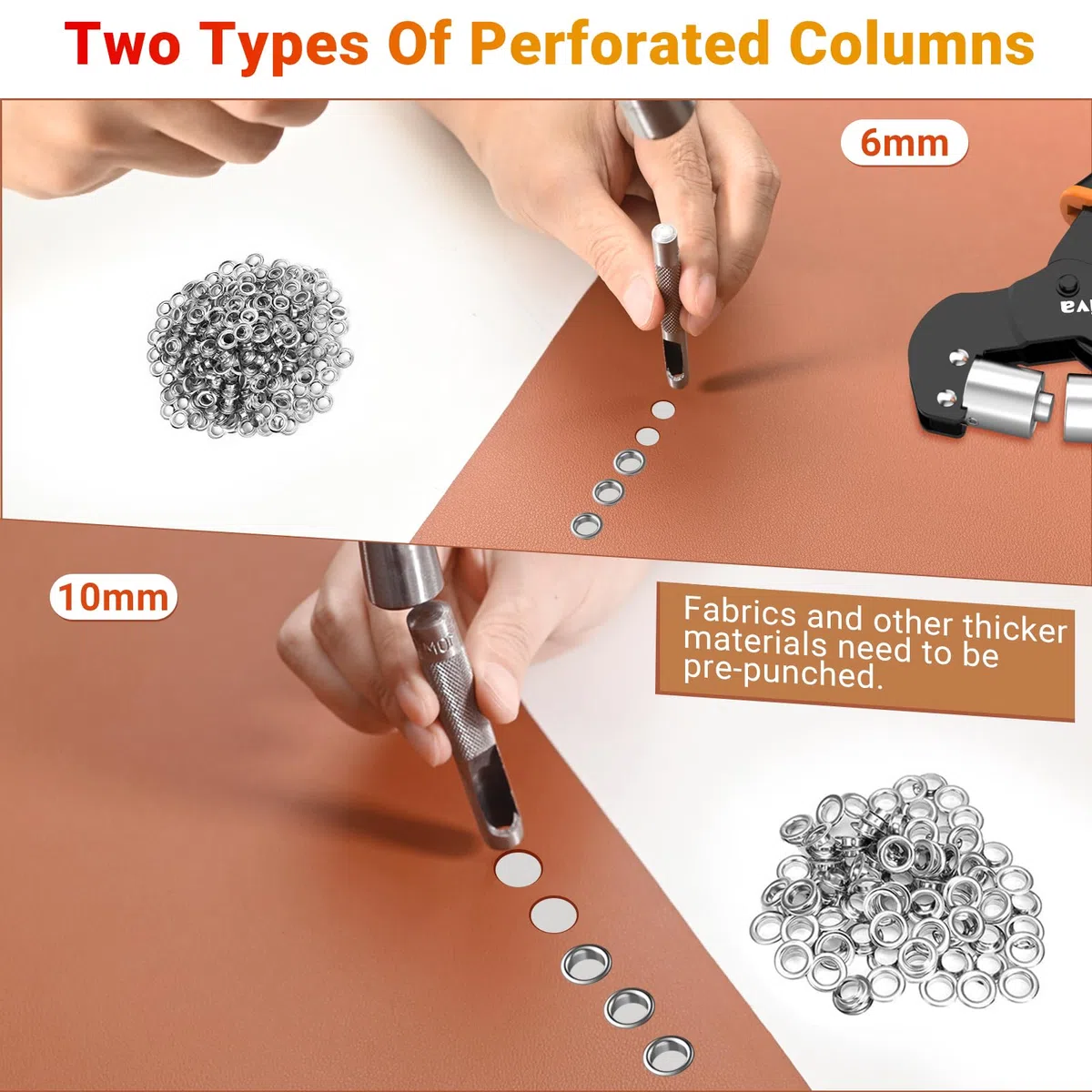 Preciva Remachadora Ojales de 10 mm y 6 mm, Kit de Ojales Metalicos da 400 Pezzi con Maletin, Kit Profesional de Herramienta Ojetes para Lonas Cortinas Tiendas Cuero y Textiles