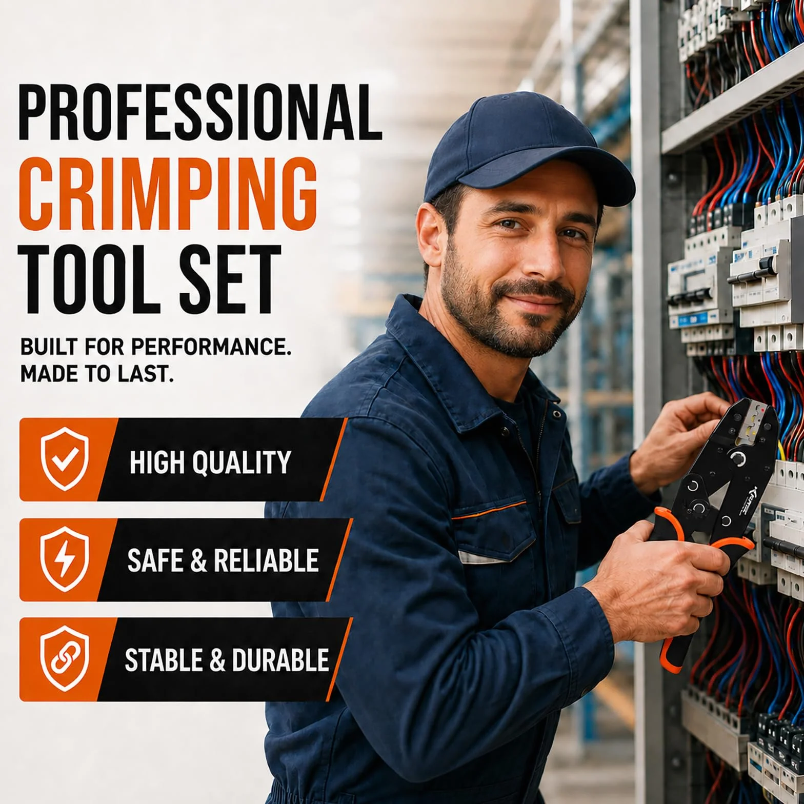KF CPTEC Juego de 9 Piezas Crimpadora -Alicates con mordazas cambiables para engarzar para Cables Eléctricos,termorretráctiles,no aislados,de nylon,conector solares,terminales Férula,dupont