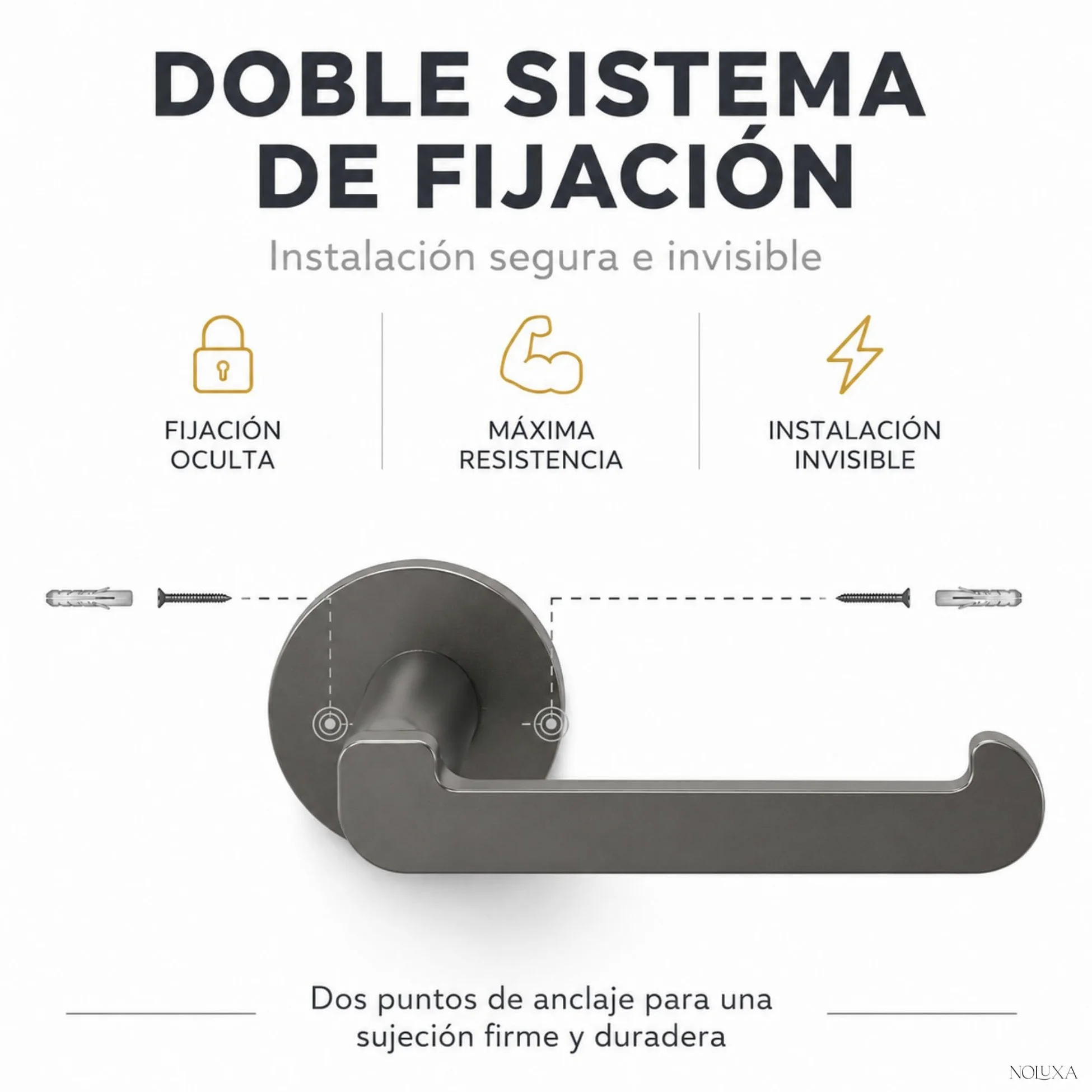 IMEX - Portarrollos Adhesivo Papel Higienico Negro | Portarrollos Baño sin Taladro en Acero Inoxidable S.304 | Resistente a la Humedad y Corrosión | Doble Sistema de Fijación (Atornillado o Pegado)