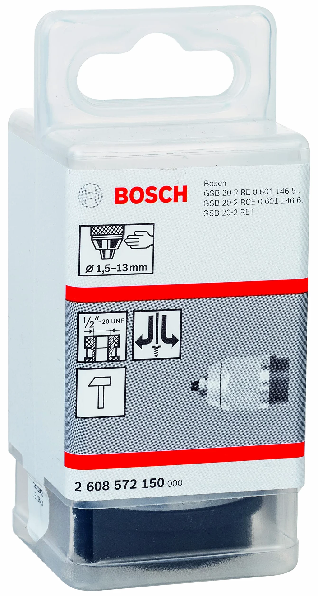 Bosch 2 608 572 150 - Portabrocas de sujeción rápida cromado mate - 1,5 – 13 mm, 1/2" - 20 (pack de 1)