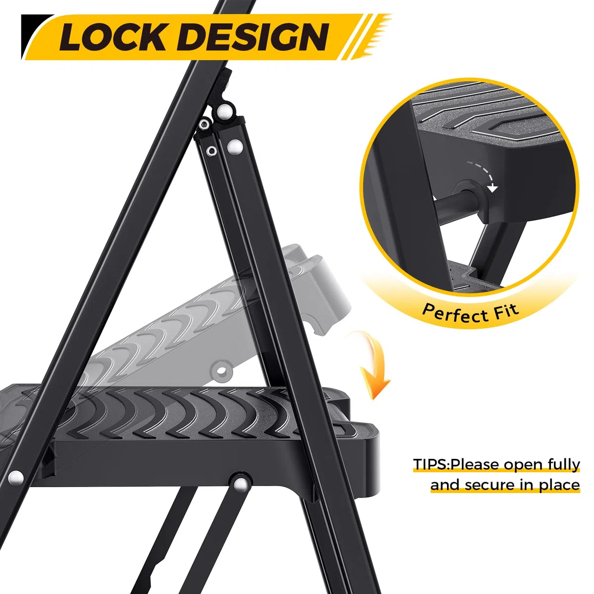 KINGRACK Escalera de 4 peldaños Resistente y Resistente, Escalera portátil para el hogar, Cocina, Taburete Plegable de Acero con Pedales Anchos Antideslizantes, pasamanos, diseño de Bloqueo Seguro