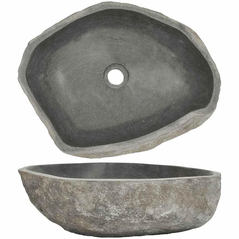 vidaXL Lavabo Ovalado, Cuenca de Piedra Natural, Pila de Lavamanos Fregadero, Decoración para Cuarto de Baño Aseo Hogar, Piedra de Río