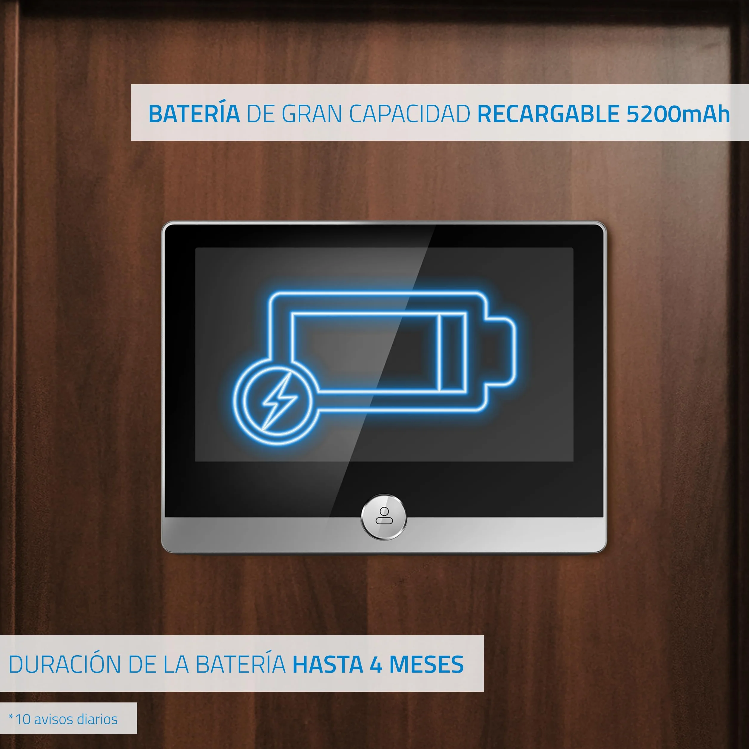 NIVIAN Mirilla Digital WiFi - Cámara vídeo Full HD con Batería y Timbre, Audio Bidireccional, Detección PIR y Visión Nocturna | App y Control por Smartphone
