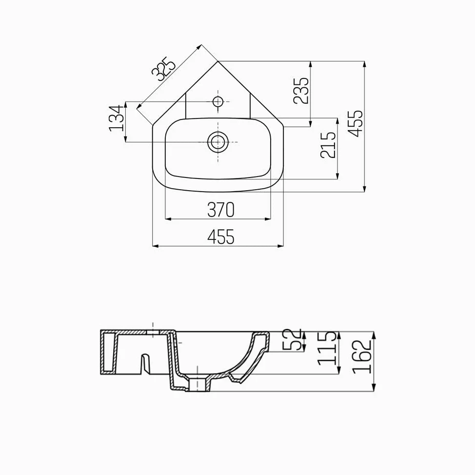 Creavit Lavabo esquinero para colgar en la pared, 45 x 45 cm, color blanco