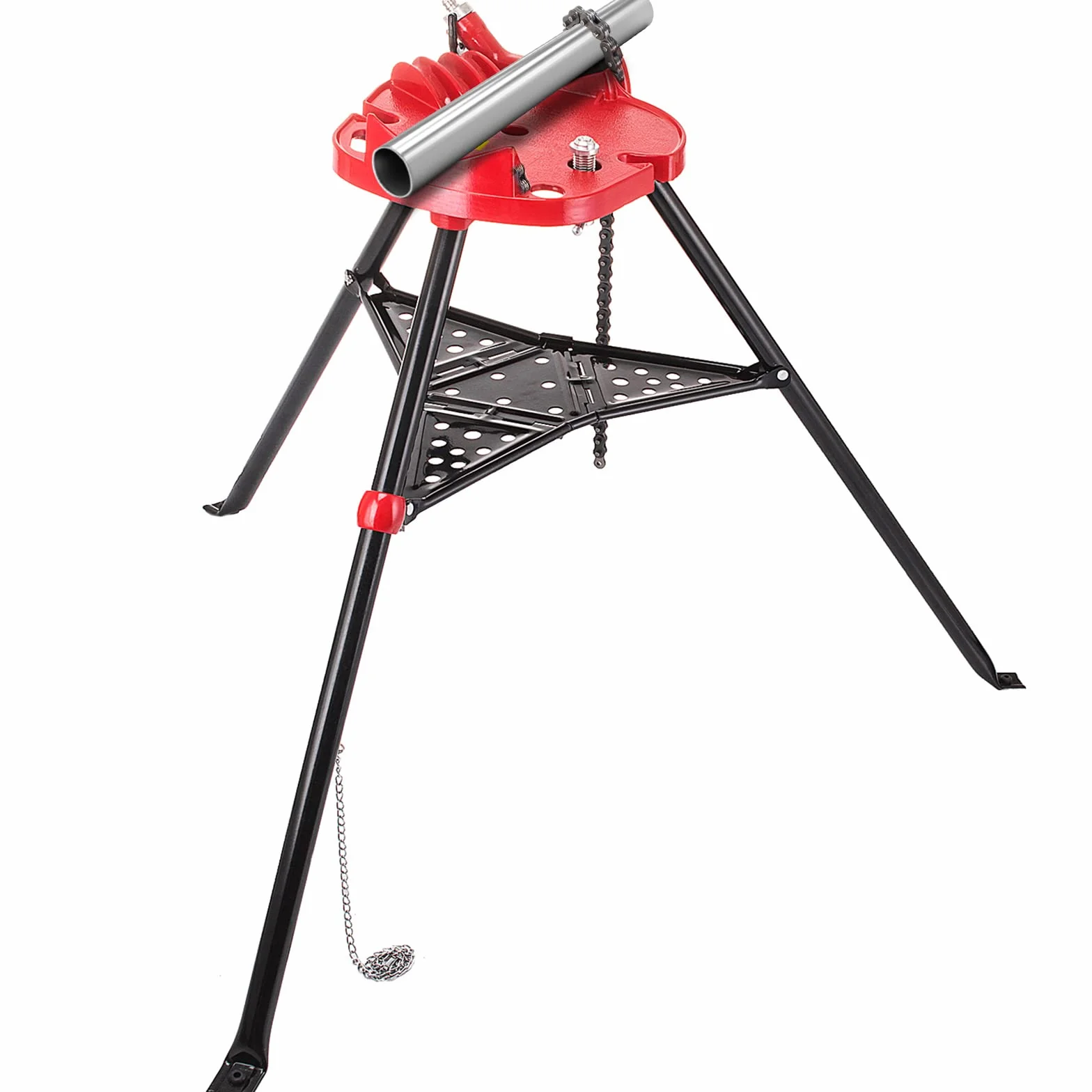 VEVOR Soporte para tuberías con trípode para Tubos 3,2 a 152 mm Patas de Acero Plegables Soportes para Tubos con Bandeja Tornillo de Banco con Cadena para una Variedad de Materiales de tuberías