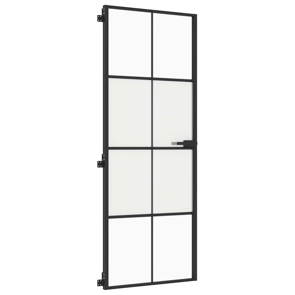 Puerta interior delgada negra vidrio y aluminio 76x201,5 cm, 4x2 rejillas