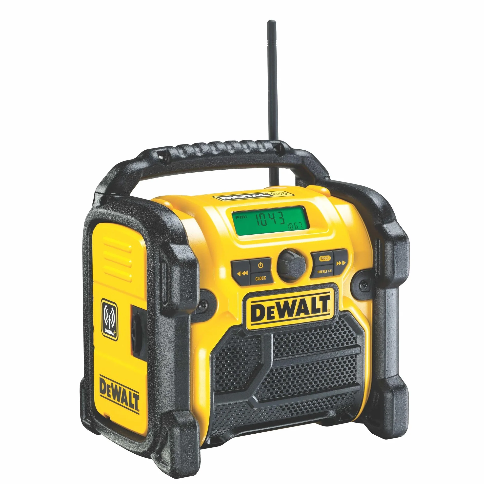 DEWALT DCR020-QW - Radio de trabajo compacta 10.8V - 14.4V - 18V, Puerto USB, Entrada Auxiliar, Sintonizador Digital, Frecuencia: FM/AM/DAB, Incluye Adaptador de Corriente, Se entrega sin batería