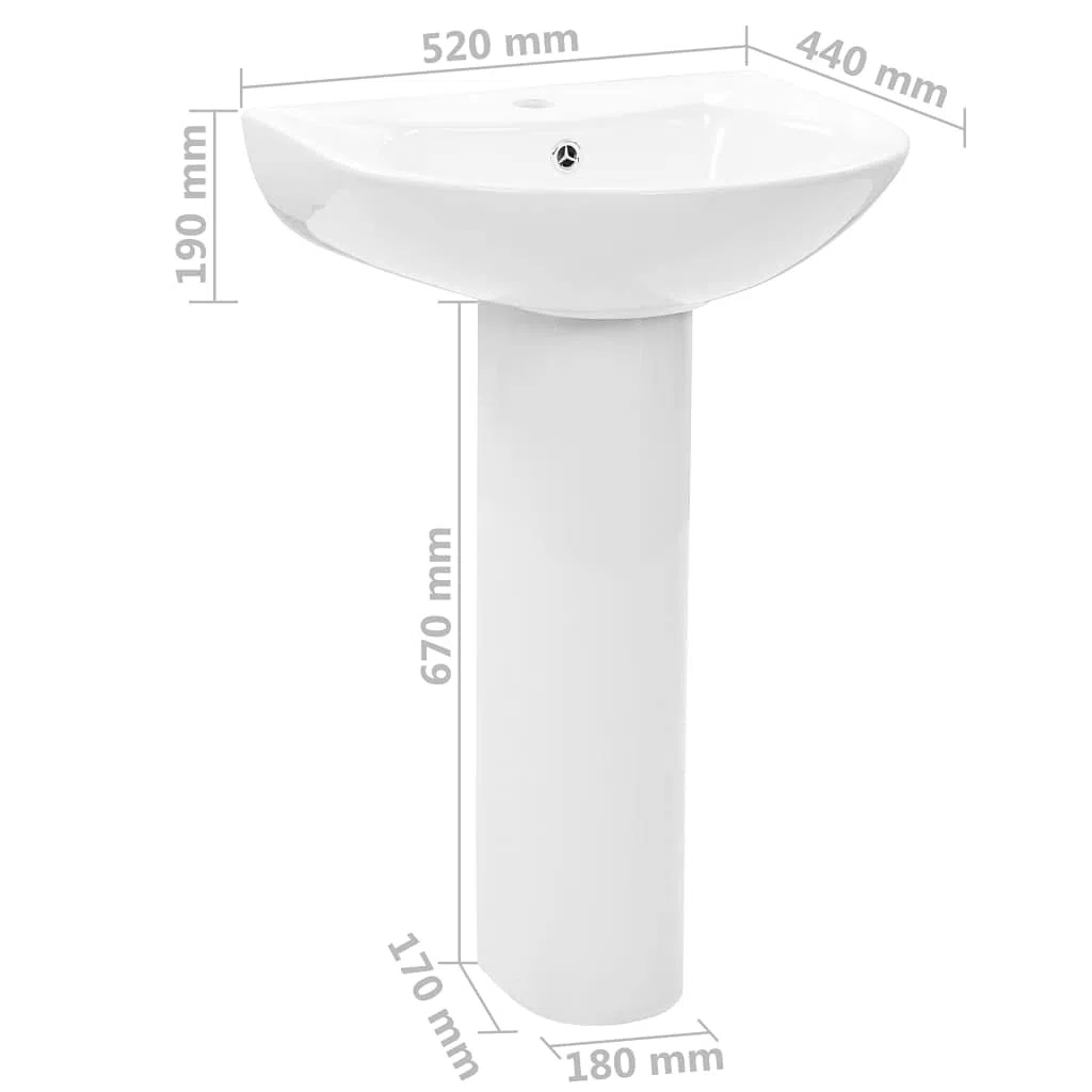 vidaXL Lavabo de Pie Cerámica Blanco 520x440x190 mm Muebles de Baño Grifería