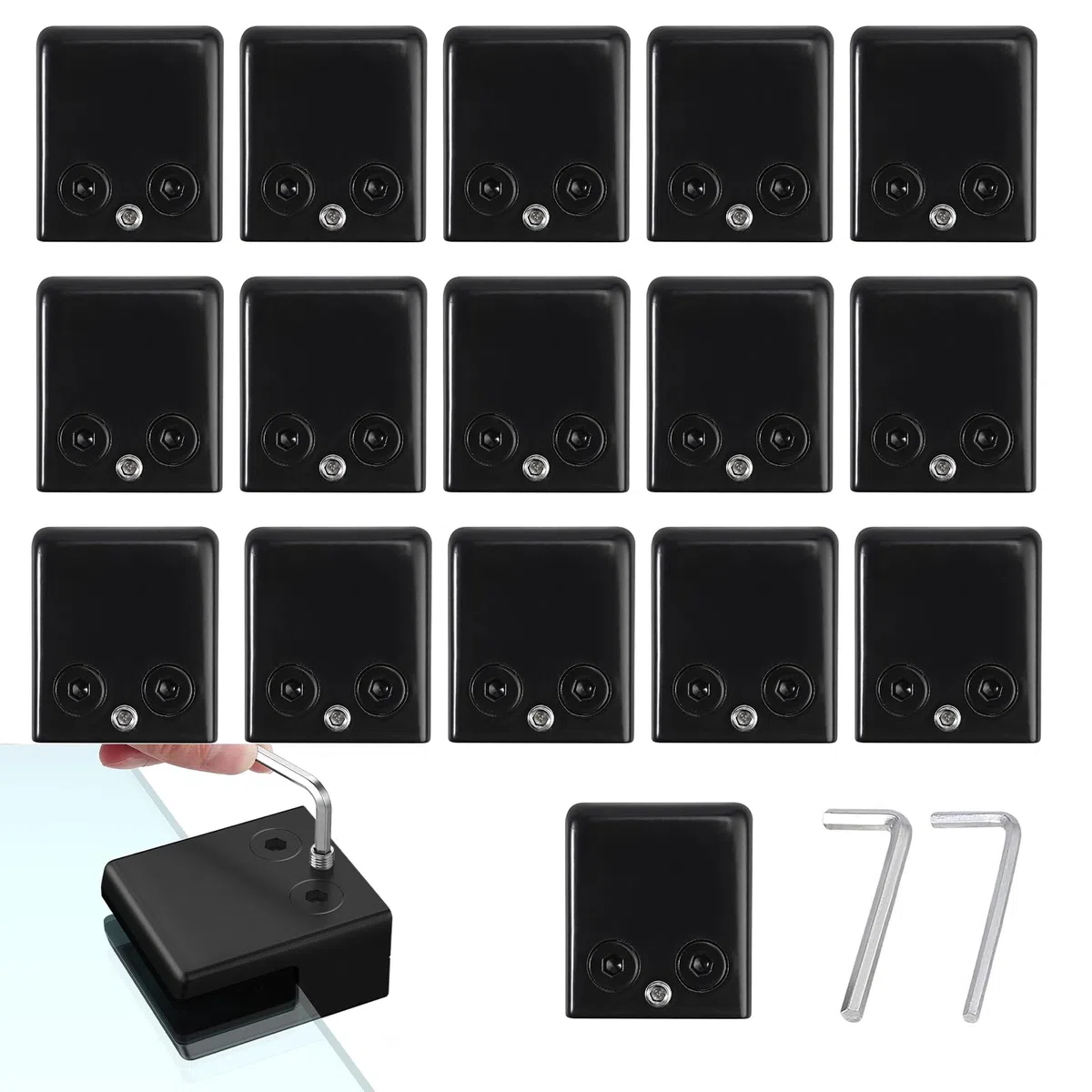 16 Piezas Abrazaderas de Cristal de 8 a 10 mm Clips de Vidro Cuadrado Acero Inoxidable 304 Glass Clamp Abrazaderas para Barandilla, Soporte de Cristal Ajustable