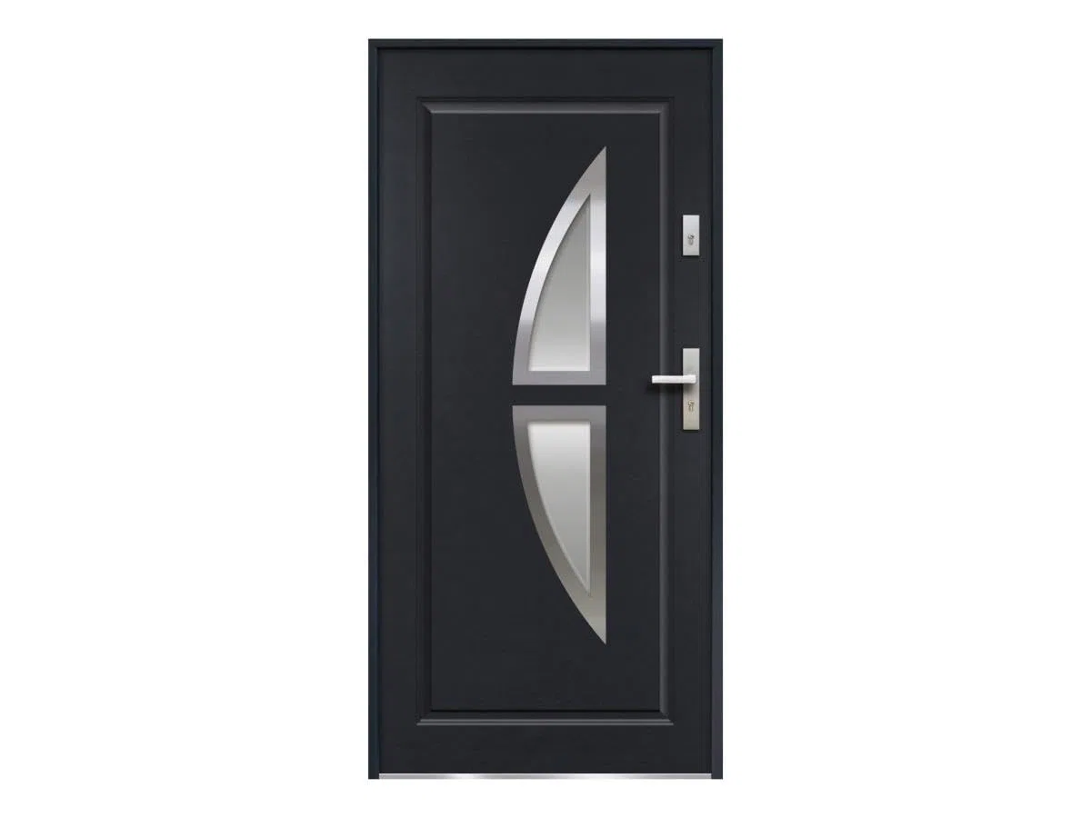 Venta-unica - Puerta de entrada de acero acristalada con inox Alt. 207 x Ancho 100 cm antracita - se abre hacia la izquierda COVAS
