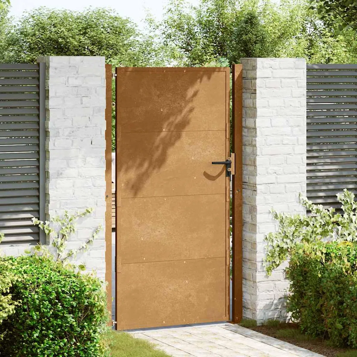 Homgoday Puerta de jardín exterior, puerta de jardín 105 x 205 cm de acero Corten, puerta de jardín exterior, puerta exterior, puertas para exterior, puerta peatonal de exterior