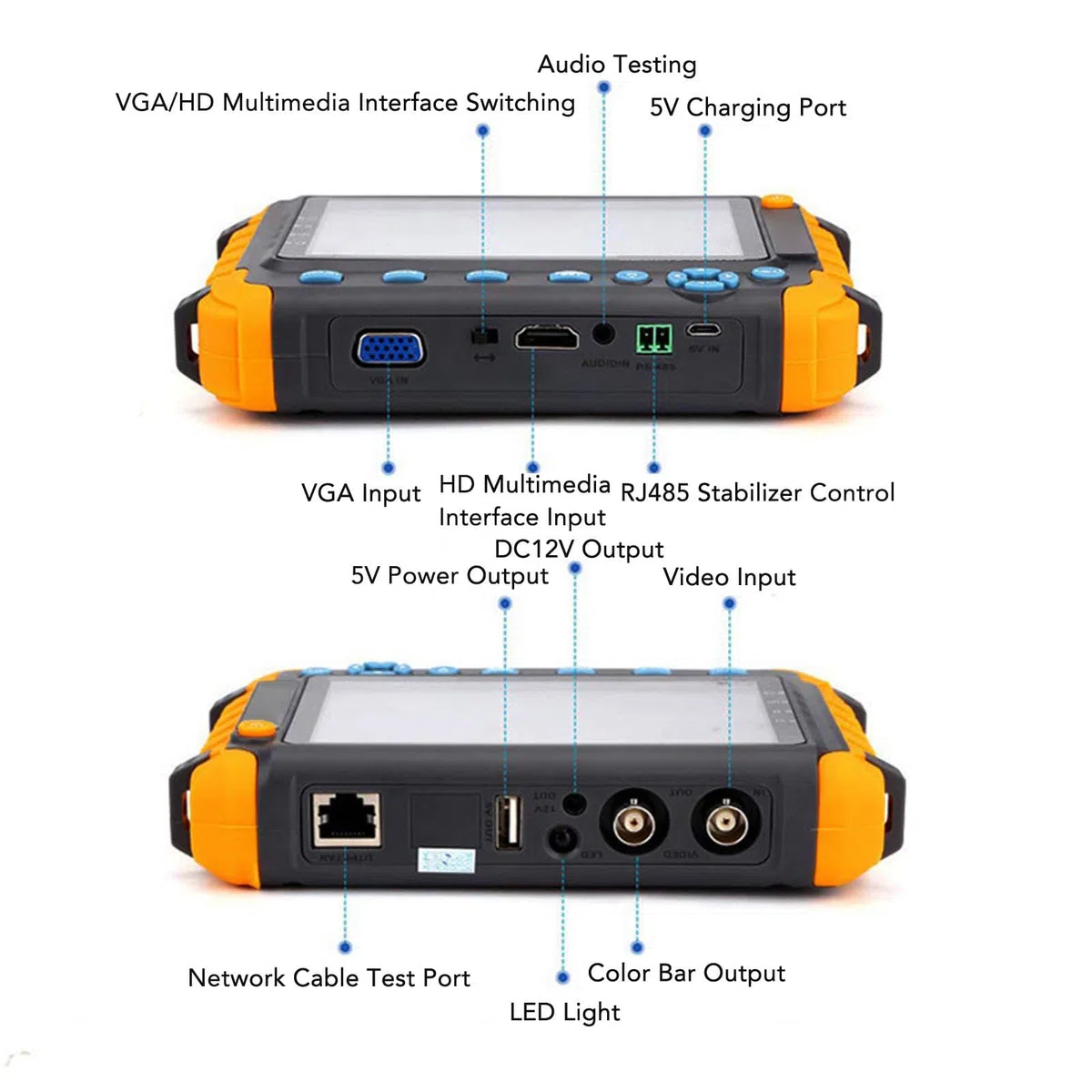 Probador de CCTV, Probador de Cámara IP de 8MP de 5 Pulgadas, Probador de Monitor de Video Analógico Coaxial AHD TVI CVI con Prueba de Cable UTP, Control PTZ, Entrada VGA HDMI (Enchufe de la UE)