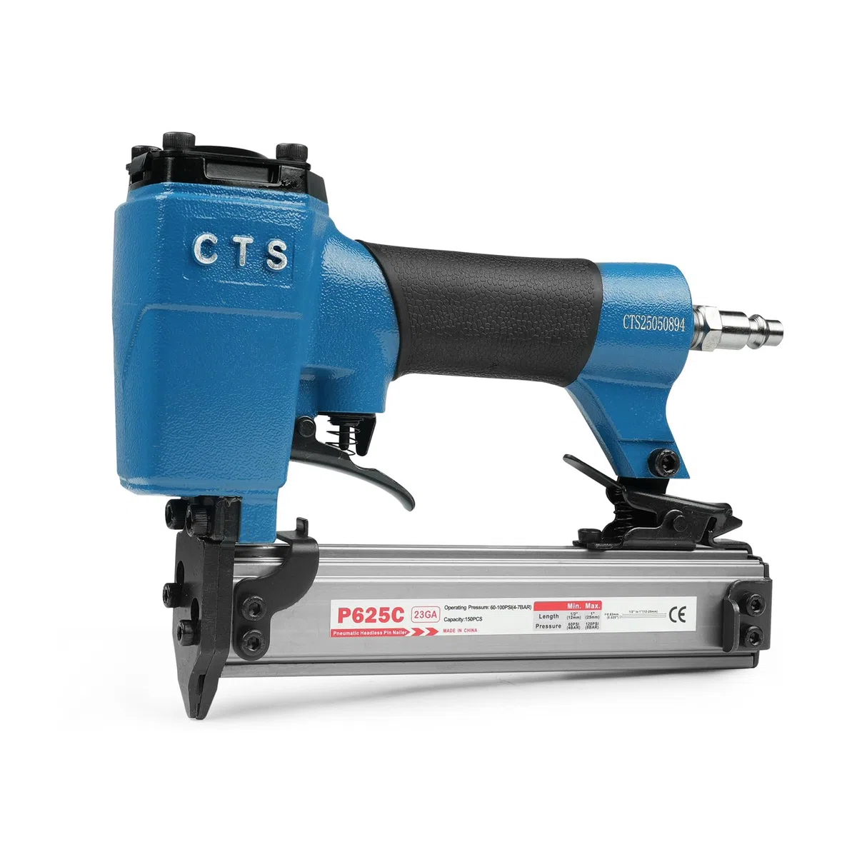 CTS P625C - Clavadora de pines de calibre 23 con 3000 piezas de clavos, pistola neumática de clavos sin cabeza con bloqueo de seguridad, se adapta a clavos de pines de 1/2'' a 1'' (12 a 25 mm