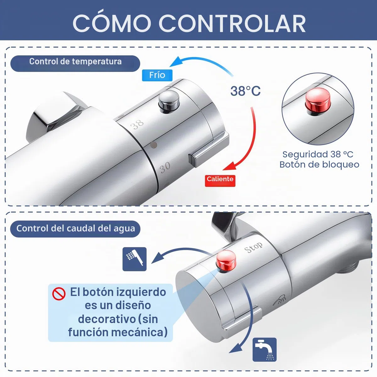 Grifo mezclador termostático para bañera y ducha, grifo mezclador moderno para bañera, antiescaldaduras, válvula termostática expuesta con grifo de bañera, cromado