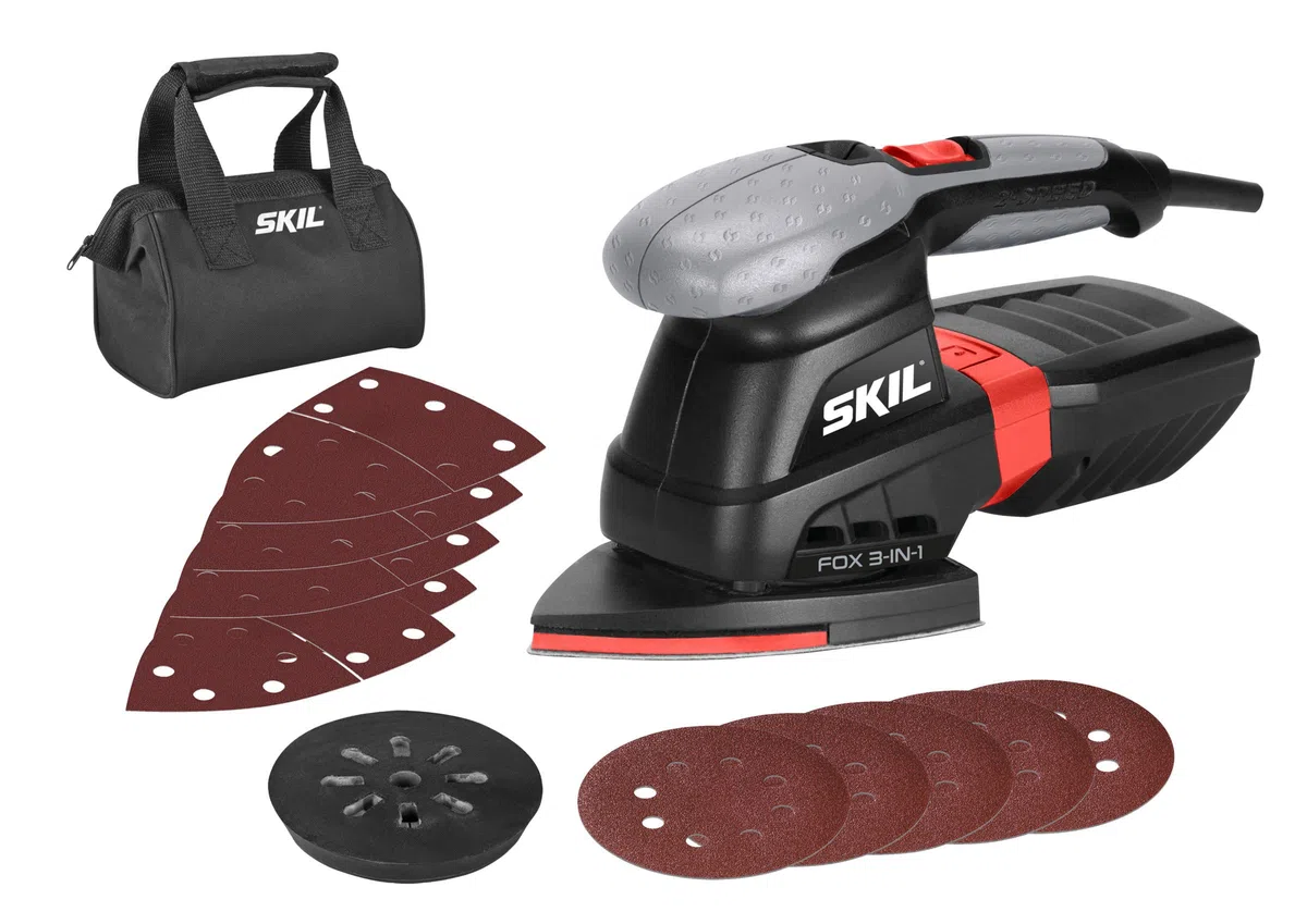 Skil Fox 7220AC - Multilijadora 3-en-1 con variador de velocidad (250 W, 100 x 150 mm / 125 mm, bolsa para el polvo, juego de 10 accesorios, bolsa de lona)