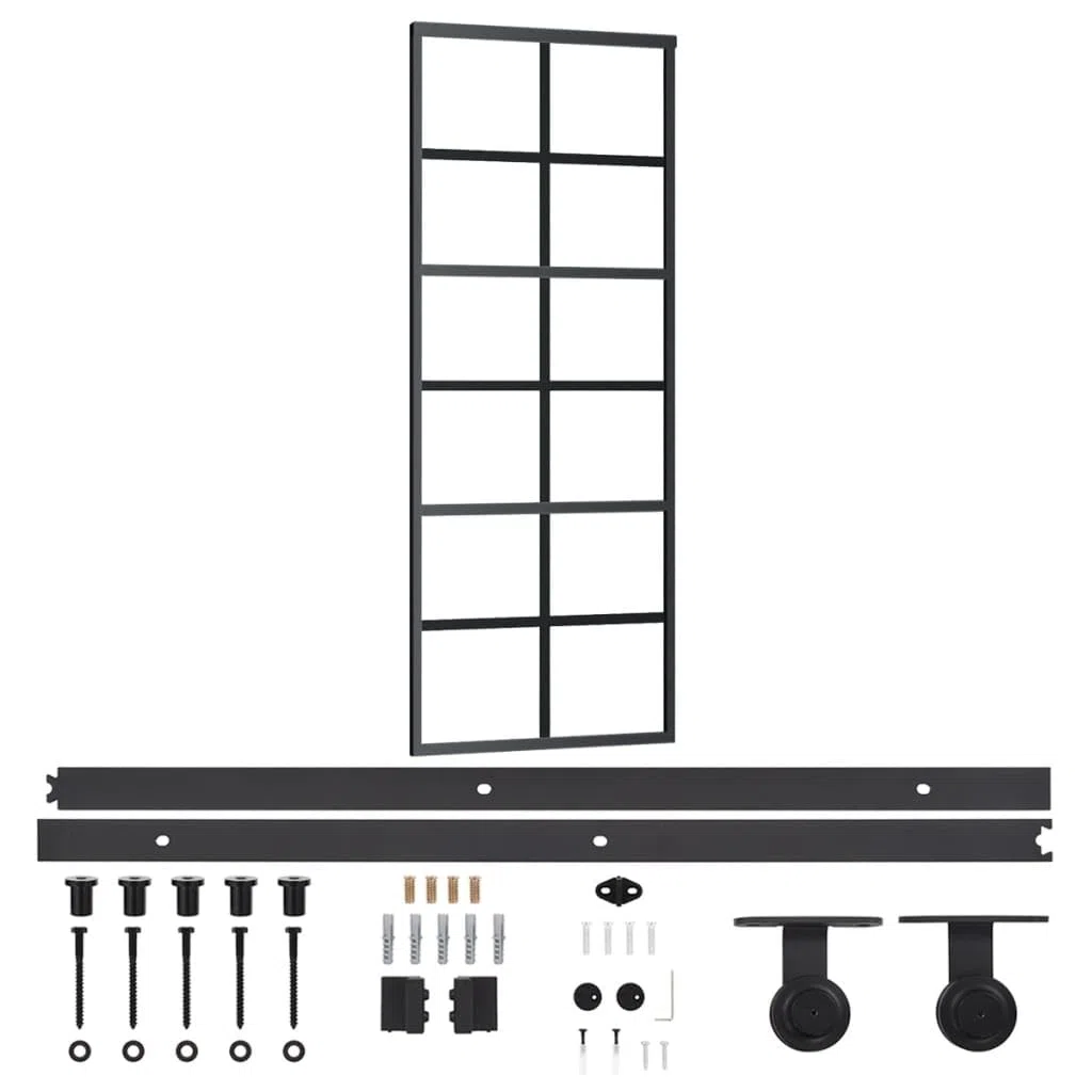 vidaXL Puerta Corredera con Herrajes Entrada Corrediza Deslizante Hogar Cuarto de Baño Salón Sala de Estar Habitación ESG Vidrio y Aluminio 76x205 cm