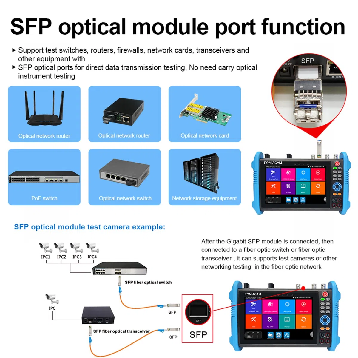 Herramienta deprueba de cámara IP IPC-9800MOVTADHS Plus Probador de cámara IP analógica multifuncional Monitor de pantalla táctil IPS de 7'' 8MP SDI TVI AHD CVI TDR OPM VFL POE Cámara Probador de CCTV