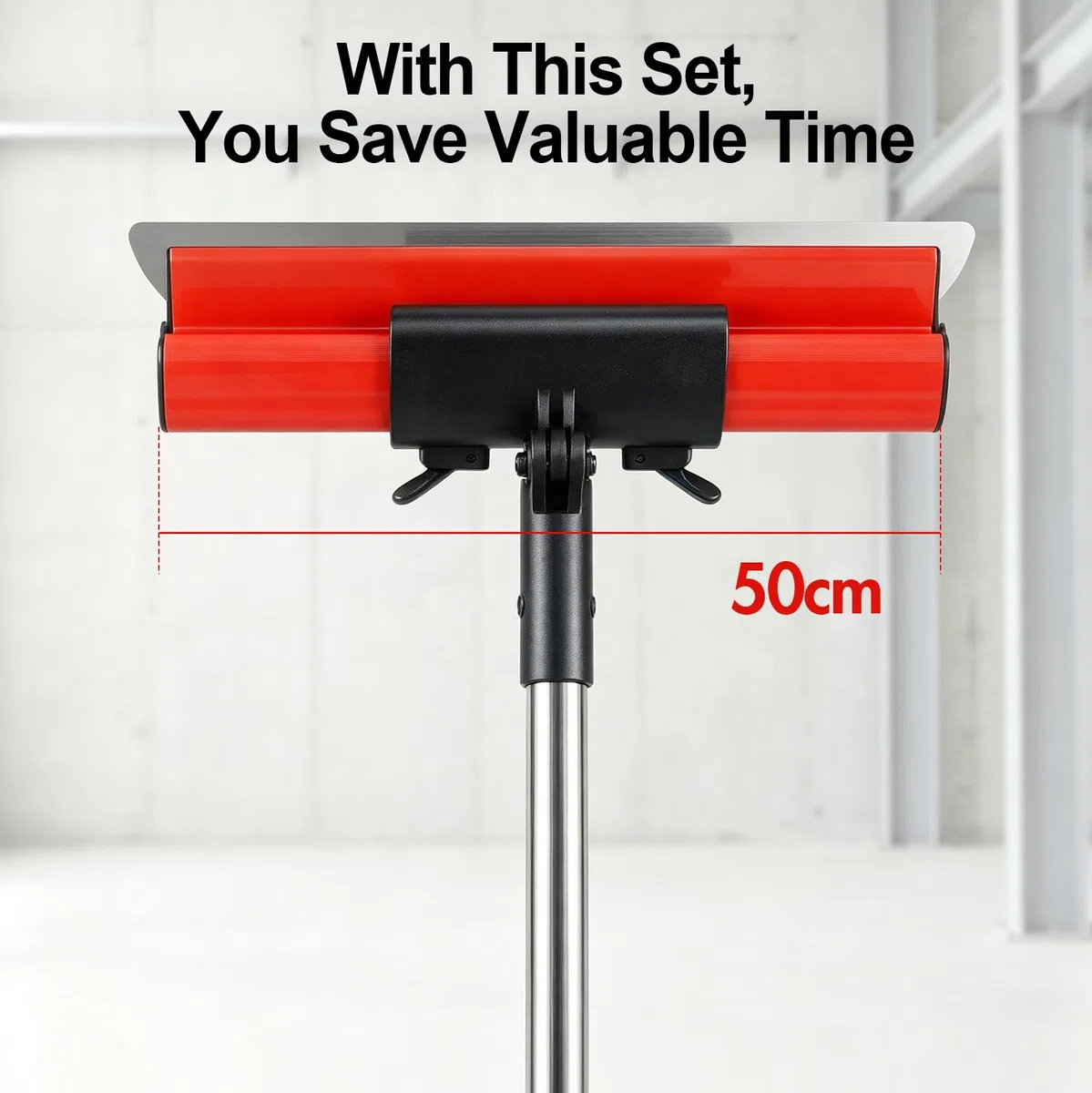 6 Piezas Set para Alisado de Drywall, Kit de Espátula de Alisado de 50 cm con Rodillo Alisador, Herramientas de Acero Inoxidable con Mango Telescópico, Para el Enlucido de Techos y Paredes