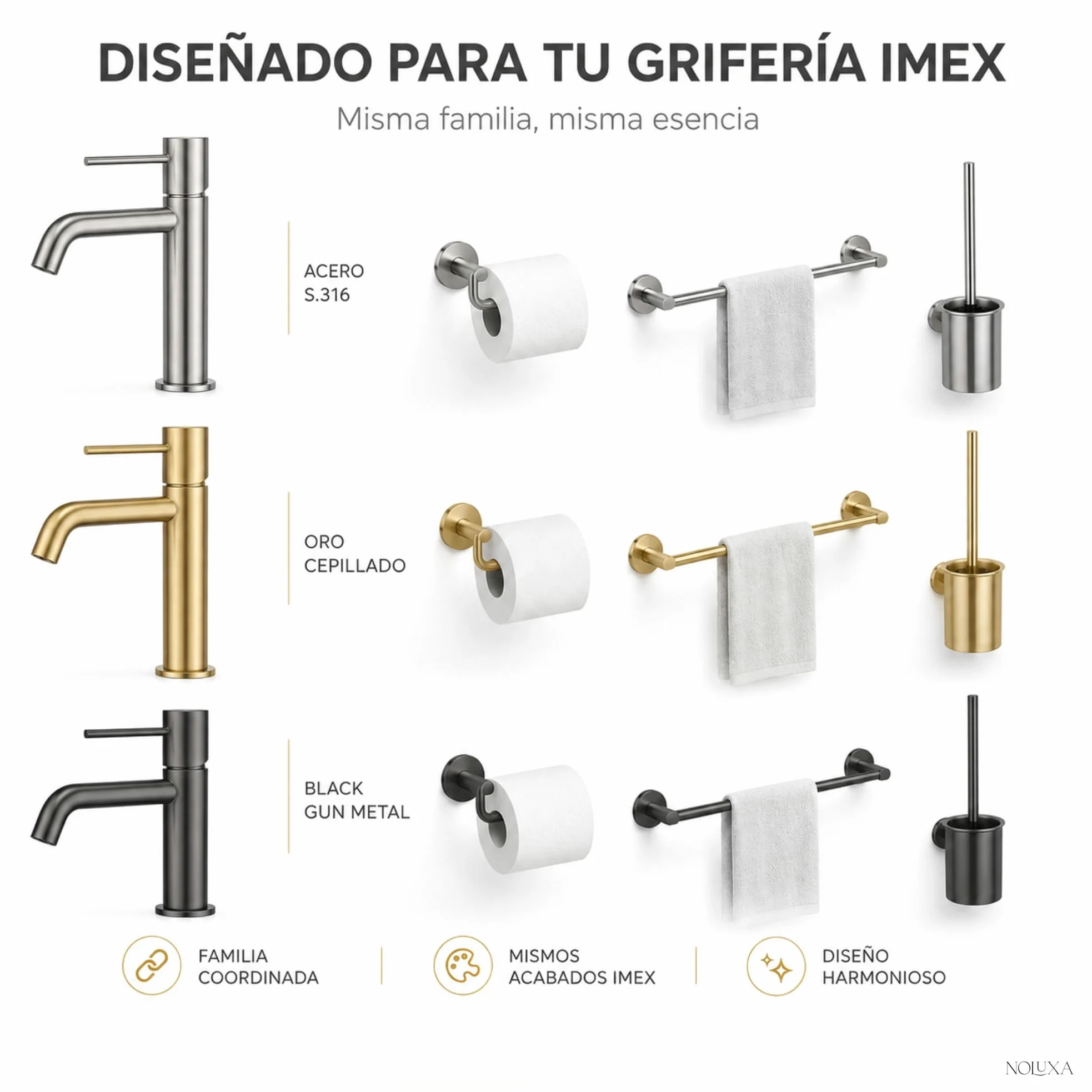 IMEX - Portarrollos Adhesivo Papel Higienico Negro | Portarrollos Baño sin Taladro en Acero Inoxidable S.304 | Resistente a la Humedad y Corrosión | Doble Sistema de Fijación (Atornillado o Pegado)