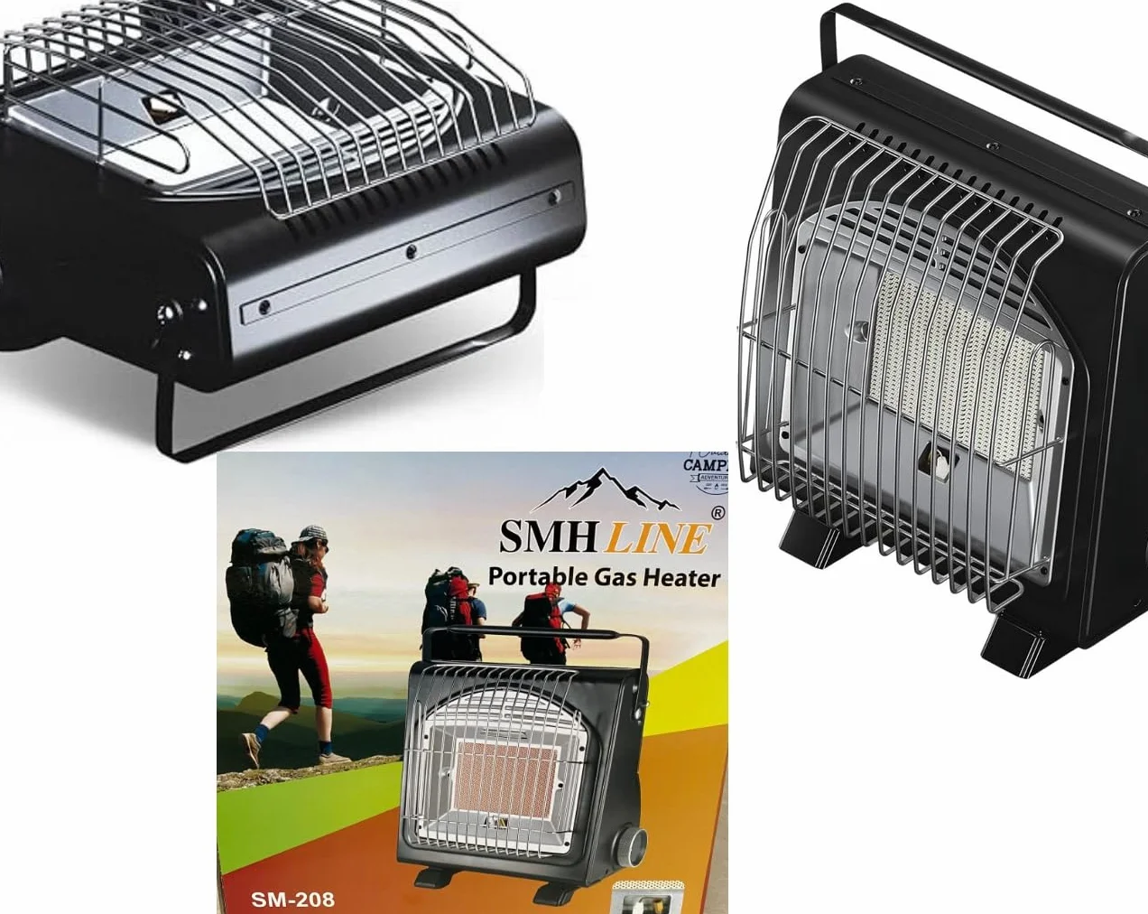SMH LINE® Calefactor de gas portátil 2 en 1 para camping + 16 cartucho de gas butano, caravana, quemador de 1,7 kW, quemador, calentador de cerámica