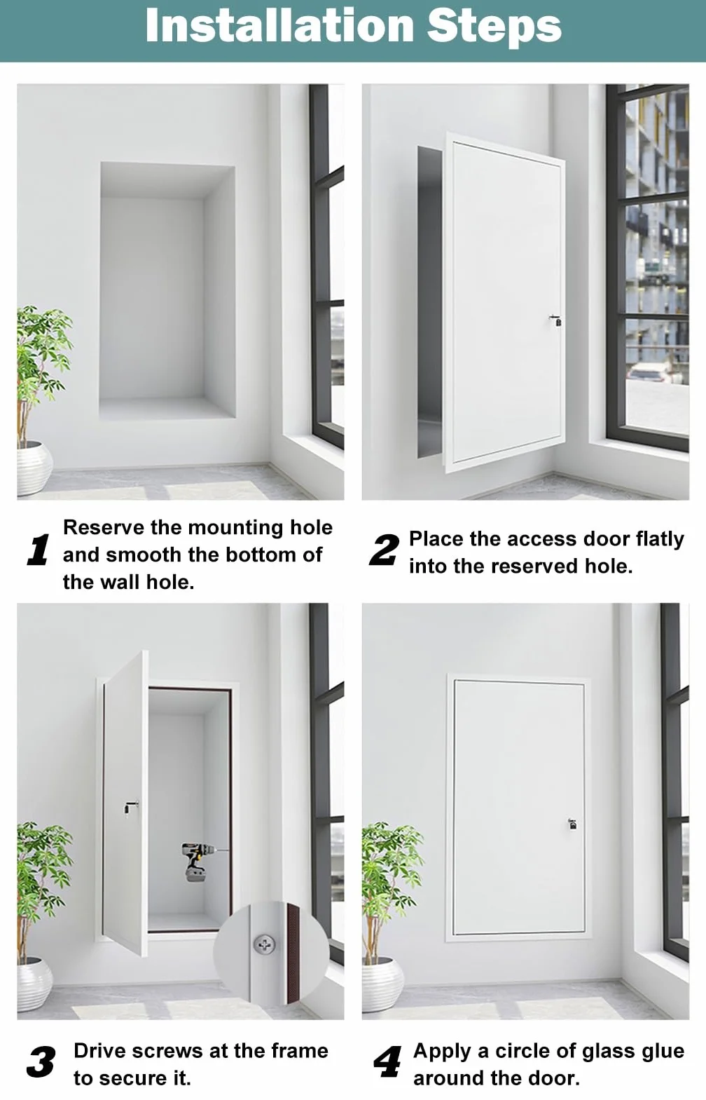 Puerto de acceso con marco de aluminio - Puerta de inspección con panel de acceso de pared blanca con cerradura, varios tamaños(80x80cm)