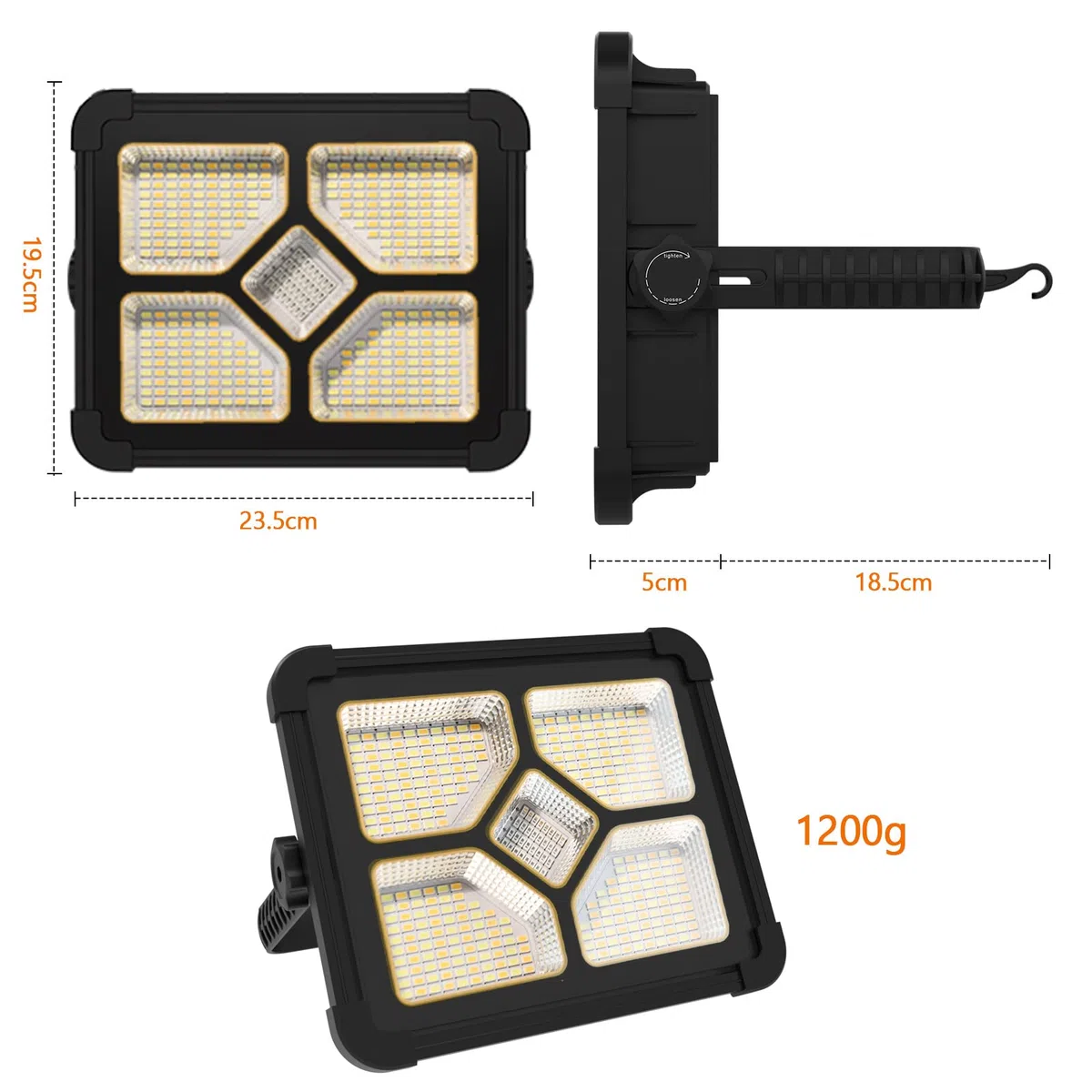200W Foco LED Recargable, Bateria Interna Solar de 20600mAh, Lámpara Portátil, 20000 Lúmen, Luz de Trabajo, Para Reparación de Automóviles, Senderismo Trabajo, Acampadas, Emergencia