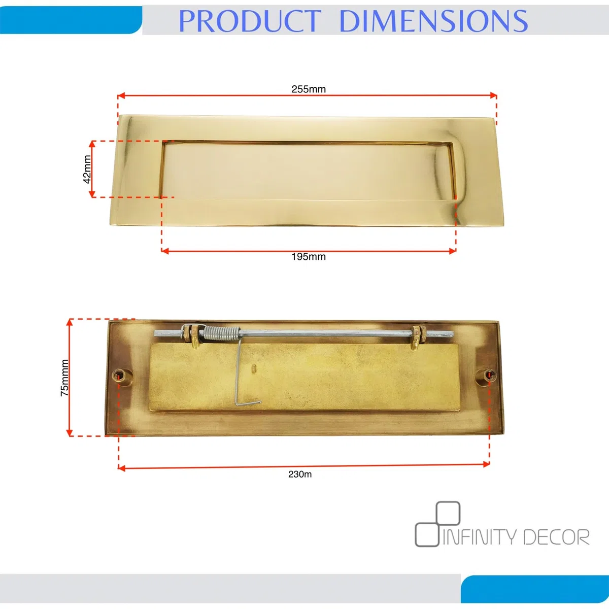 Infinity Decor Placa para buzón postal de estilo victoriano de 250 mm, latón pulido, ideal para puertas interiores y exteriores