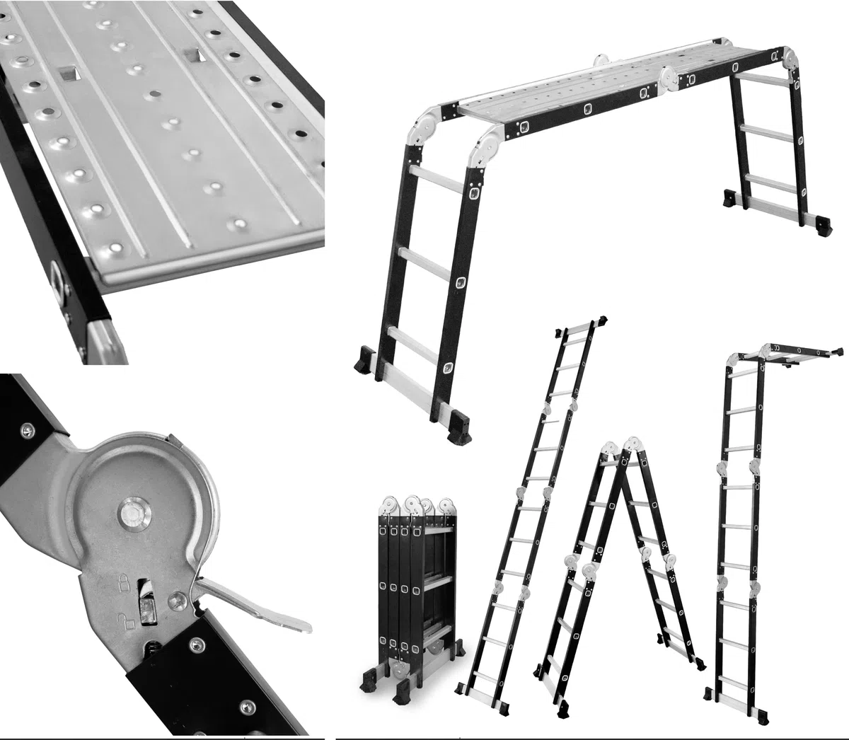 DRABEST Escalera Multiusos articulada Plegable 4 x 3 Niveles - Aluminio y Acero - Carga máxima 125 kg - 0,32 x 0,89 x 0,25 m