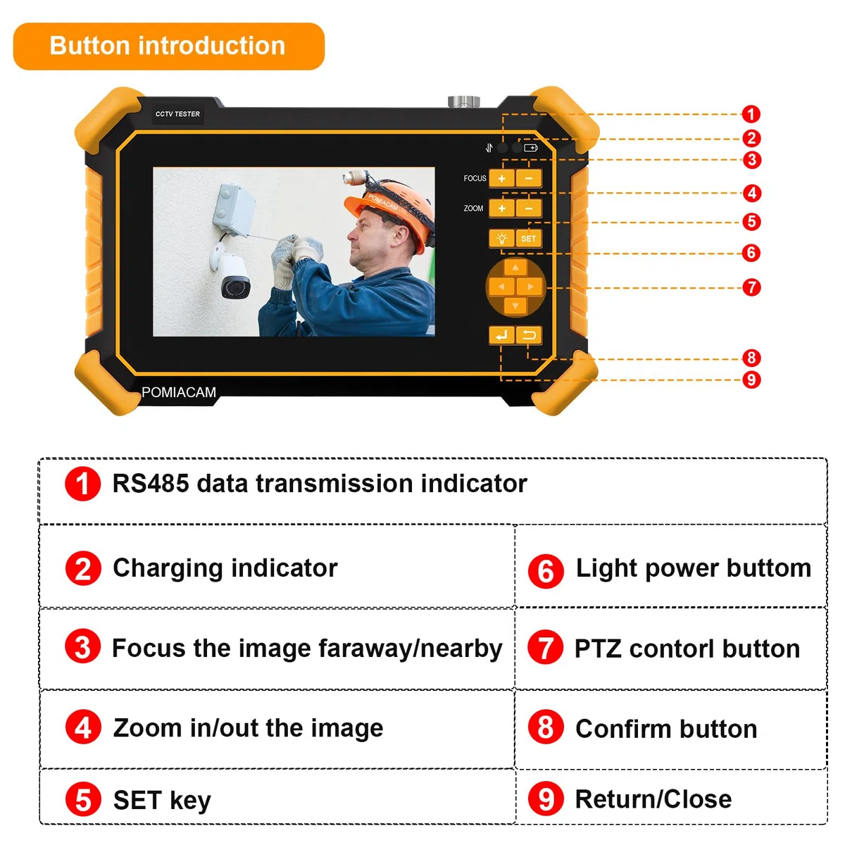 CCTV Tester Monitor HD-2900 Pantalla TFT LCD de 4.3 "4K 8MP CVI TVI AHD CVBS Video analógico HD Probador de cámara coaxial Batería incorporada de 4000 mAh Potencia de salida DC12V