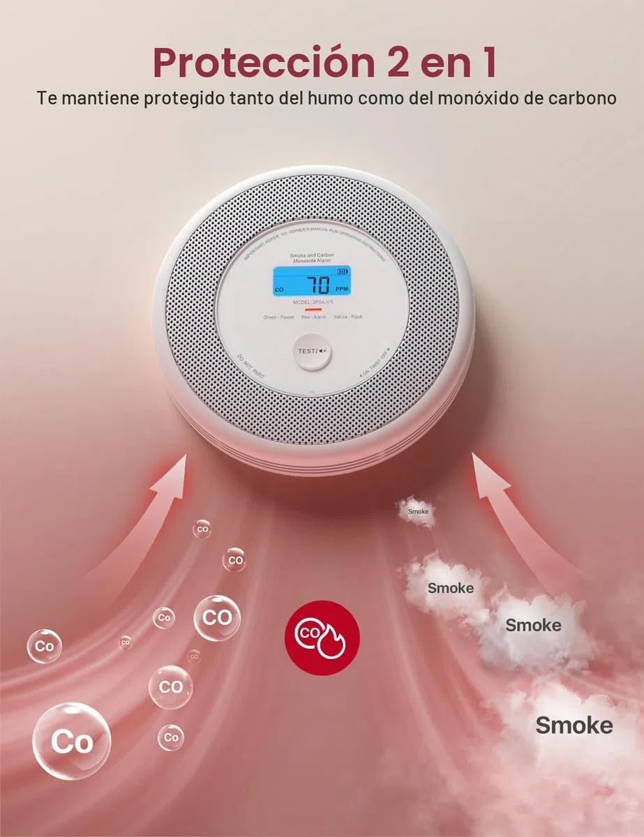 X-Sense Alarma combinada de humo y monóxido de carbono Wi-Fi para el hogar con alertas de voz en inglés, alarma de voz inalámbrica interconectada requiere estación base SBS50, XP0A-MR, paquete de 1