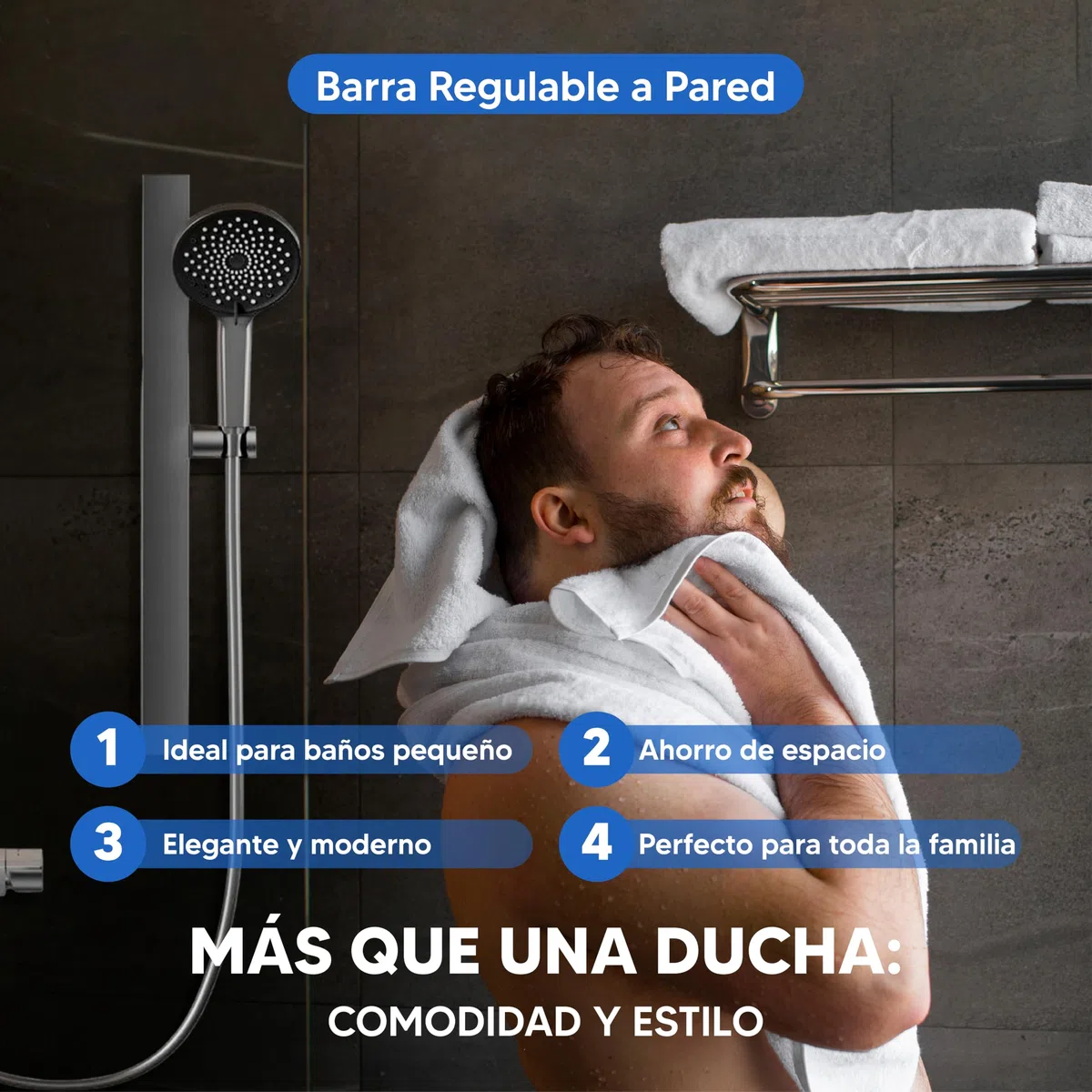 INEX EUROPA Columna de Ducha Negra Titanio con Grifo y Ducha de Mano Ajustable - Columna Ducha con Barra a Pared Graduable - Columna con Alcachofa Fácil de Instalar - 10 Años de Garantía