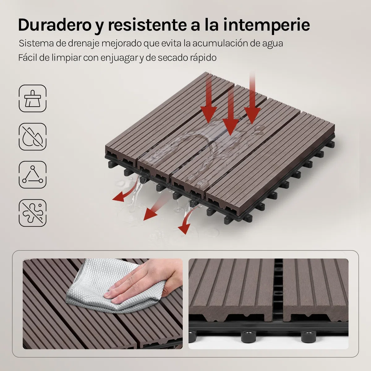 WOLTU Suelo de WPC Set de 22 Baldosas de Madera Exterior para Porche Patios Jardin, 30 x 30 cm Compuesta Azulejos para Terraza Marrón