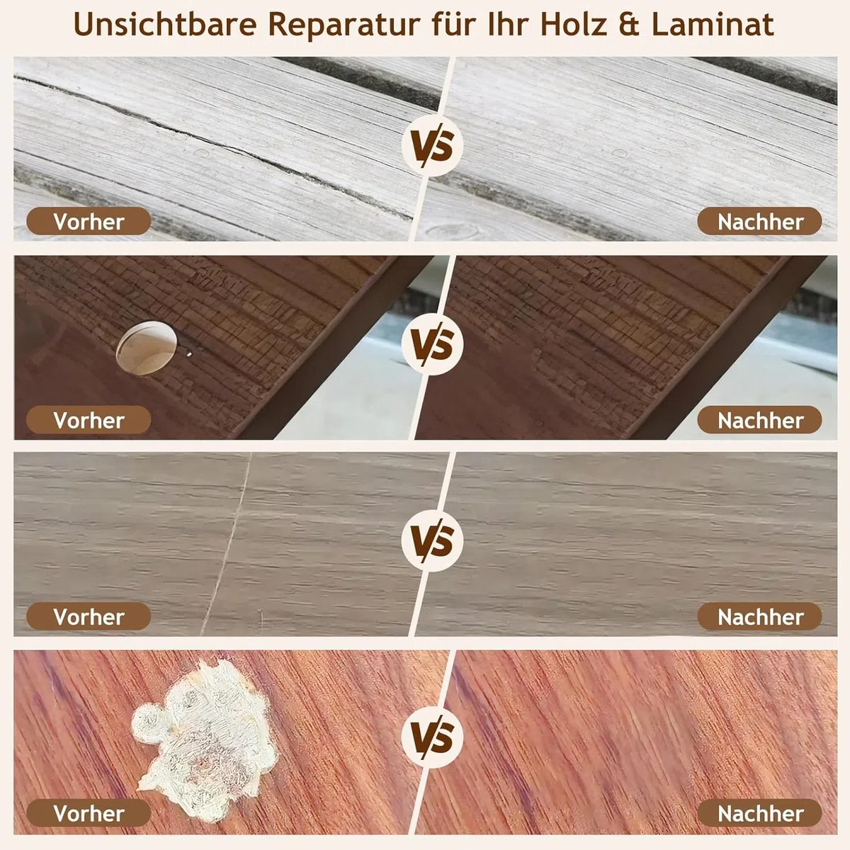Juego de reparación de laminados – Juego de reparación de parquet con cera dura de 11 colores, solución fácil para reparar arañazos, agujeros, desgaste en madera, vinilo para suelos de madera y