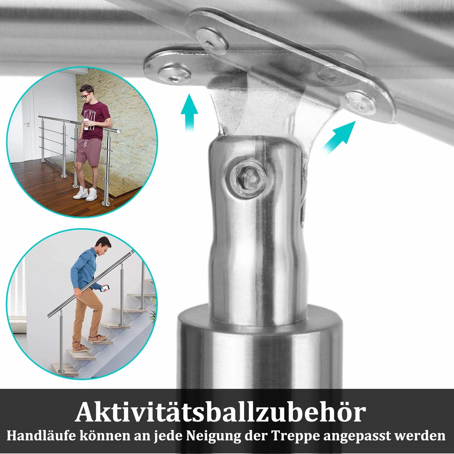 UISEBRT Barandilla para escaleras de acero inoxidable 160 cm, con 2 Travesaños Pasamanos para escaleras balcón
