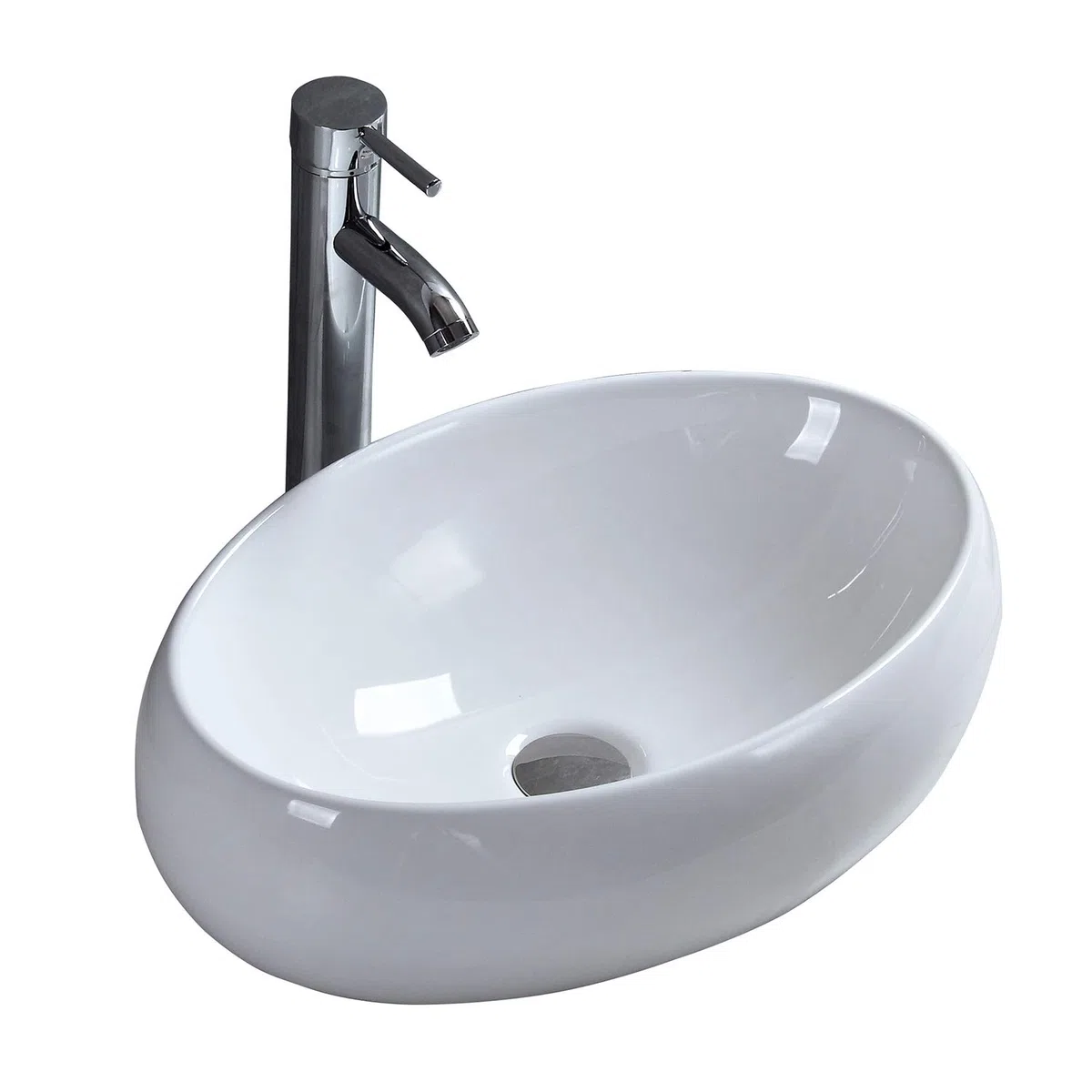 Lavabo de Cerámica Lavabo de Recipiente Ovalado de Blanco Lavabo Sobre Encimera Para Guardarropa Baño Cocina