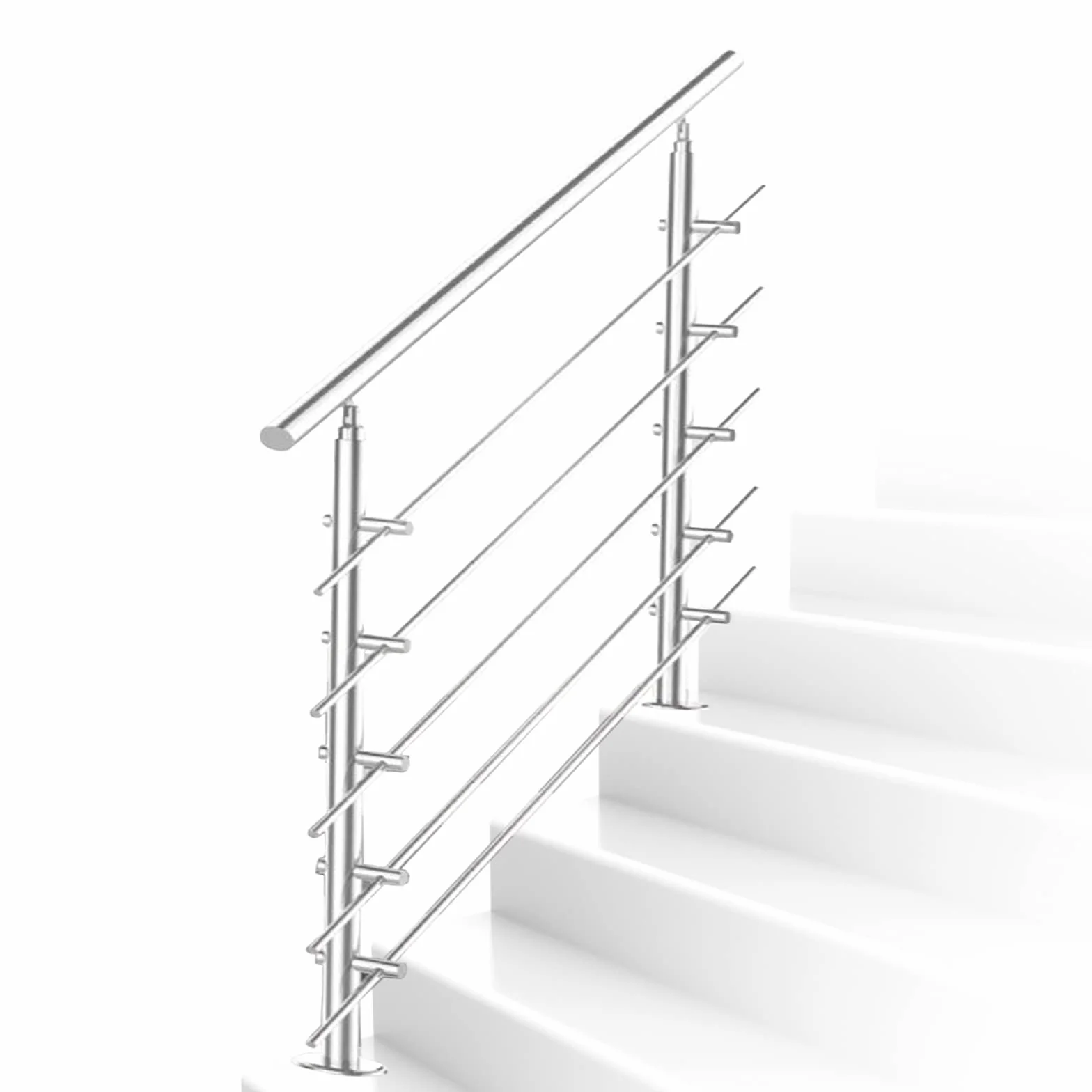 Ikodm Pasamanos para escaleras 100 cm Acero inoxidable, Barandilla Interior Exterior Diámetro de 42 mm con 5 travesaños Transversales y Accesorios, Angulo Ajustable