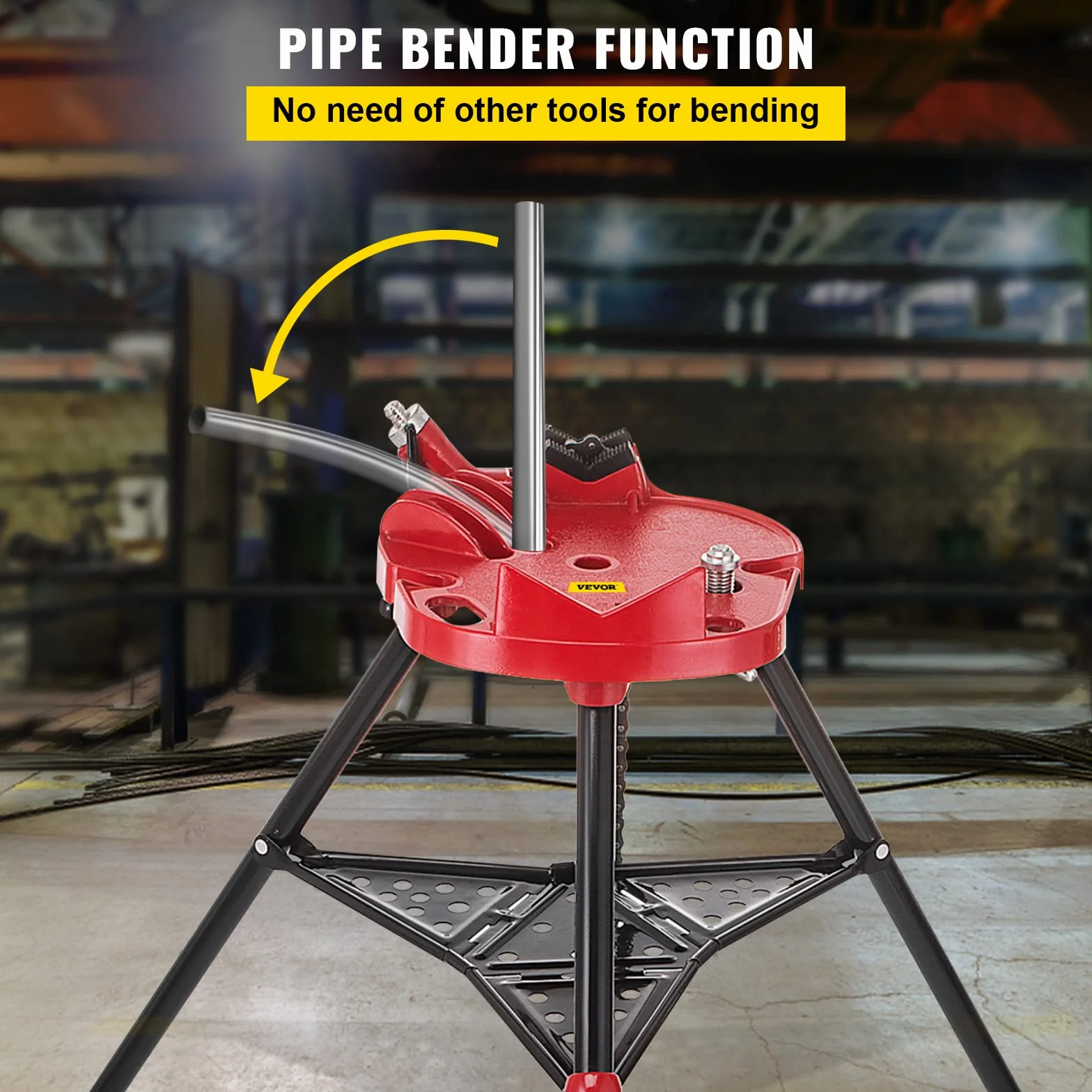 VEVOR Soporte para tuberías con trípode para Tubos 3,2 a 152 mm Patas de Acero Plegables Soportes para Tubos con Bandeja Tornillo de Banco con Cadena para una Variedad de Materiales de tuberías