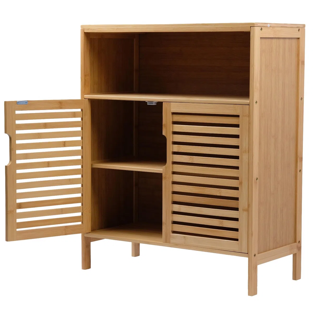 Armario de baño de bambú con 3 estantes, 81 x 65 x 31 cm, color natural