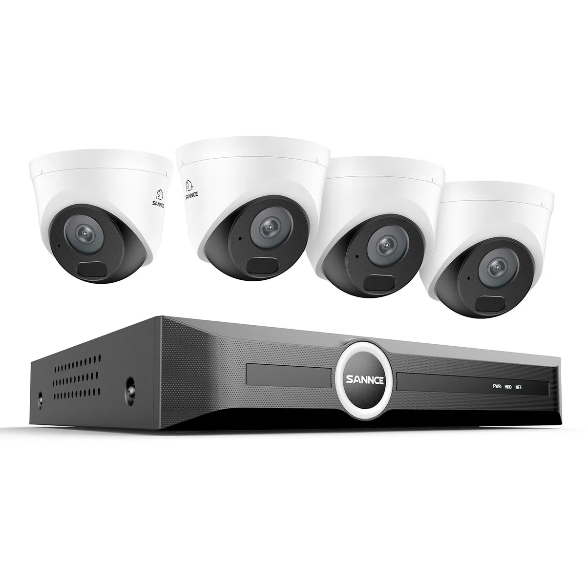 SANNCE Cámaras de vigilancia PoE 5 MP 8CH NVR 4 Cámaras Impermeables de 3 MP, LED IR Inteligentes, Detección de Movimiento, Alarma App-SIN HDD
