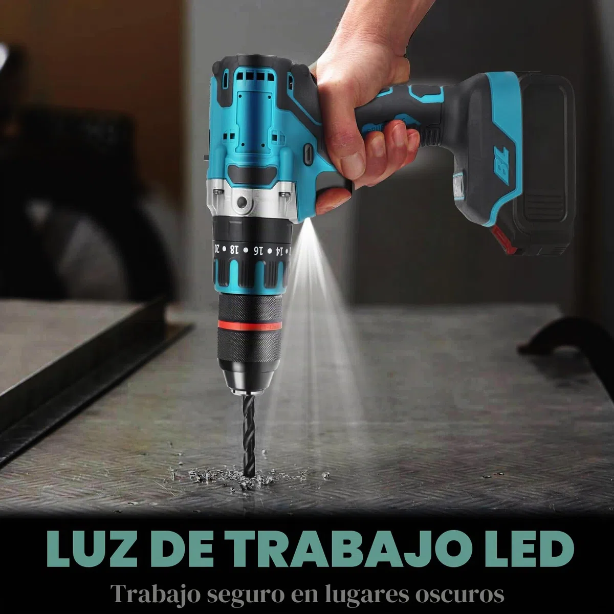 Taladro inalámbrico Compatible con Makita 18 V batería (sin batería), taladro de impacto sin escobillas 1350 RPM, 20+3, 120 N.m, 13 mm, destornillador