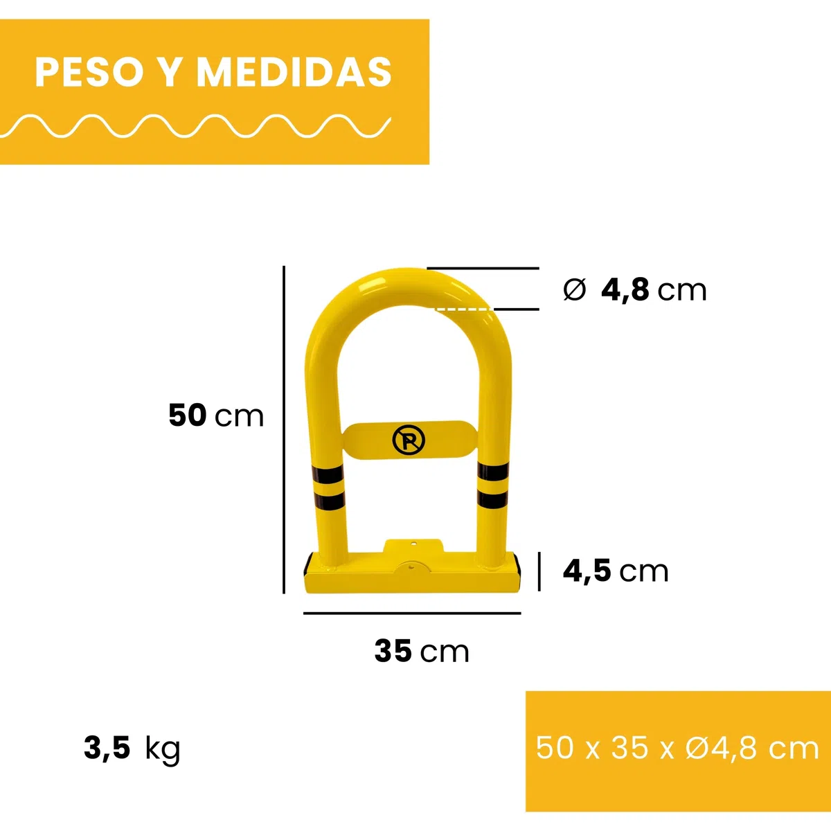 PARKING FACIL Valla de Parking/Cepo para Plaza de Garaje | Barrera Plegable y Resistente Modelo ULISES | Bloqueo Manual con Candado, Incluye Tornillería | Cepo de Seguridad, Amarillo | 1 Unidad