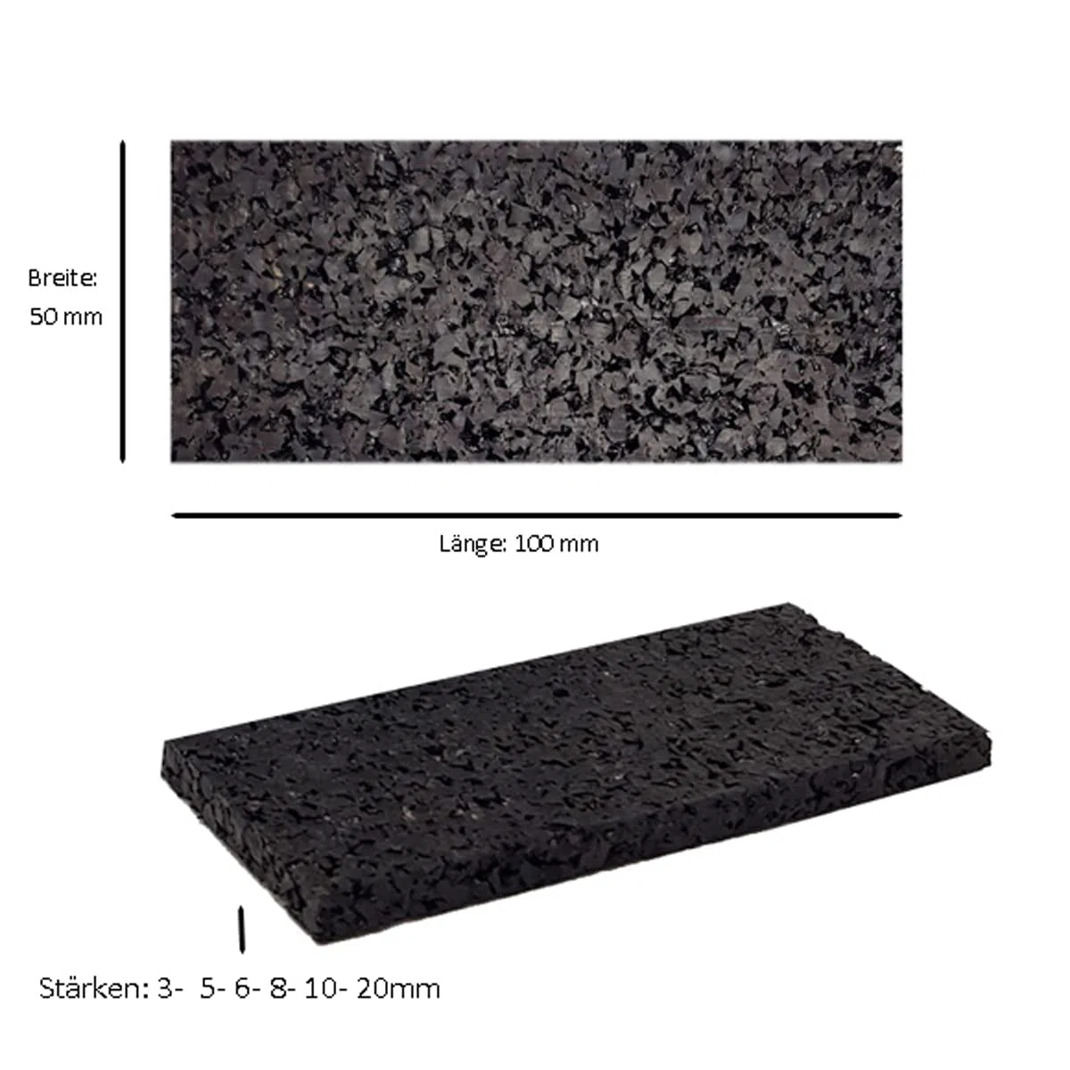 Almohadillas de goma para terrazas (100 x 50 x 6 mm, 250 unidades)