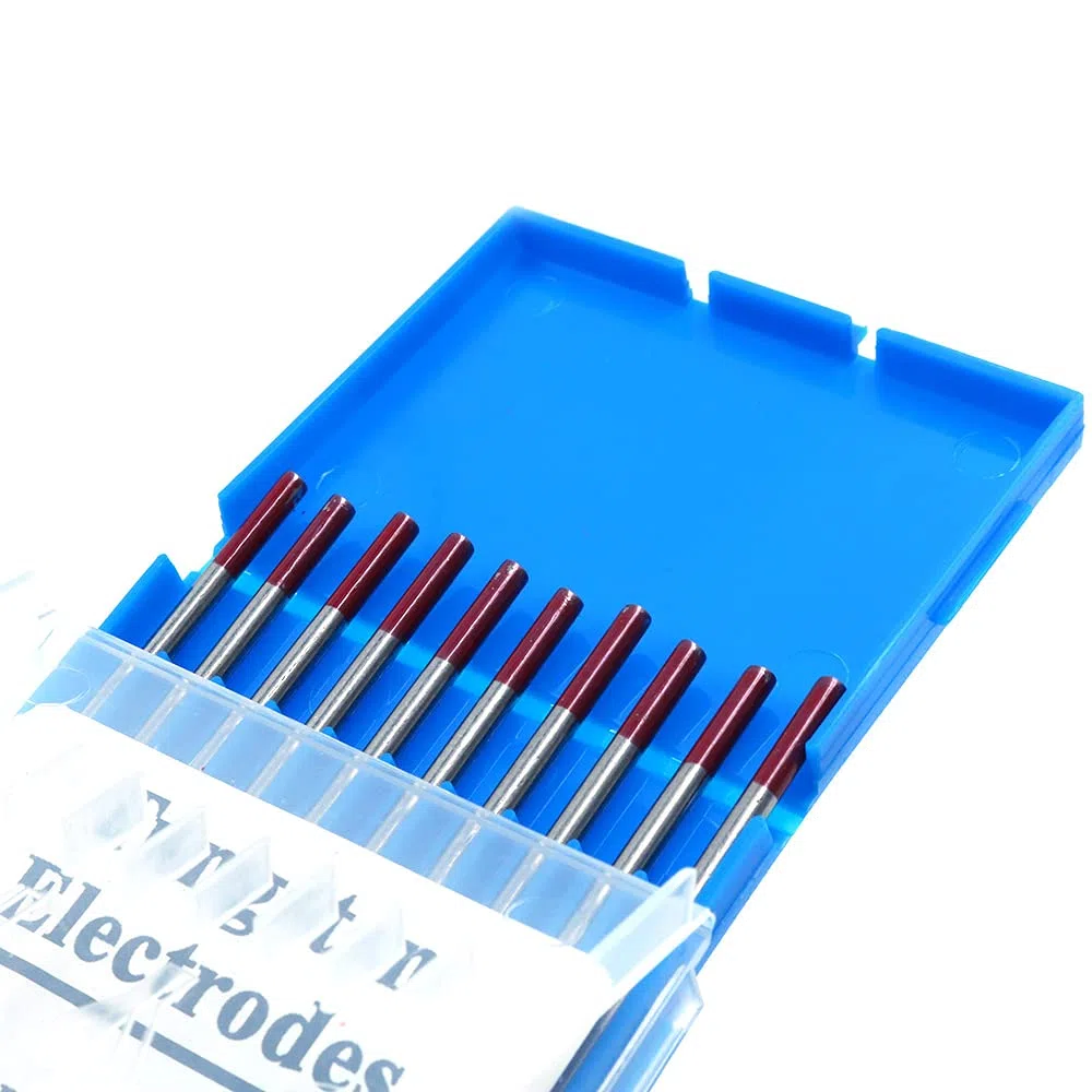 Paquete de 10 electrodos de tungsteno de soldadura TIG de 3/32 pulgadas WT20 (rojo) de tungsteno torado - 2,4 x 150 mm