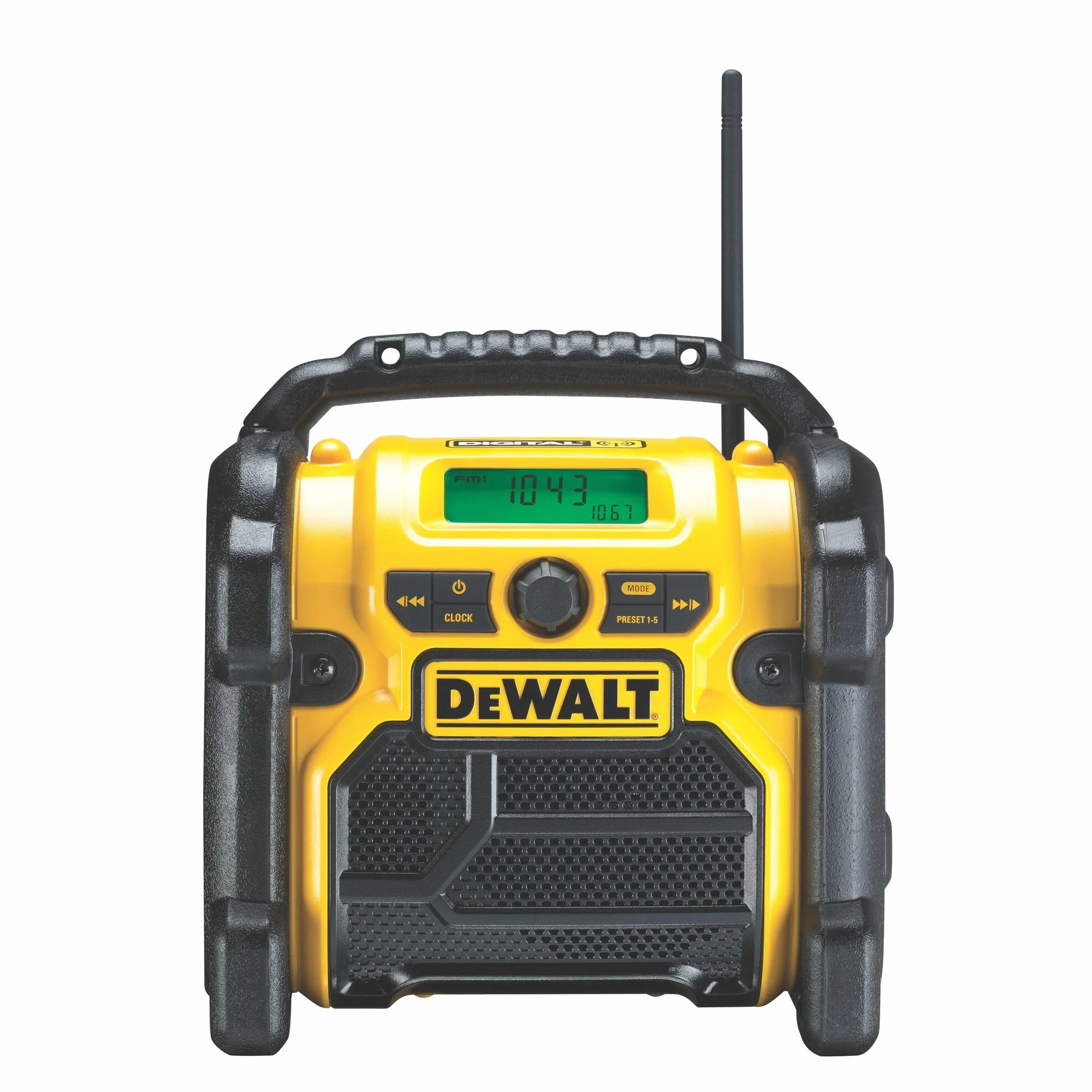 DEWALT DCR020-QW - Radio de trabajo compacta 10.8V - 14.4V - 18V, Puerto USB, Entrada Auxiliar, Sintonizador Digital, Frecuencia: FM/AM/DAB, Incluye Adaptador de Corriente, Se entrega sin batería
