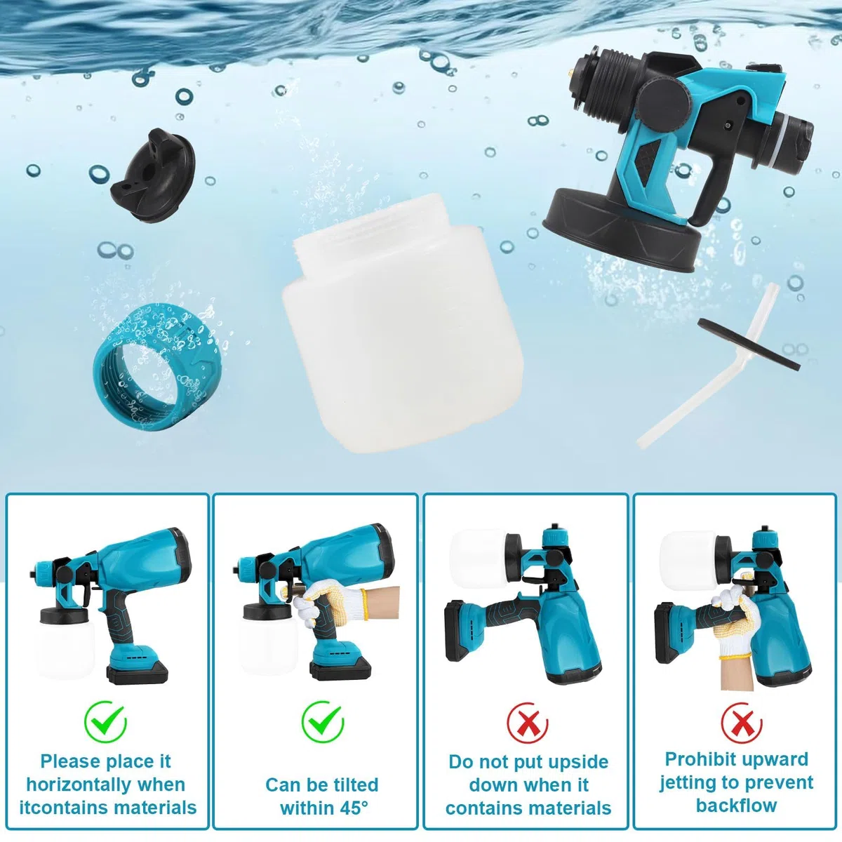 Pistola de pintura inalámbrica, 2 x 2000 mAh, baterías de litio, pulverizador eléctrico, 1200 ml, HVLP, 5 boquillas, 3 modos de pulverización para casa, armarios, paredes, muebles