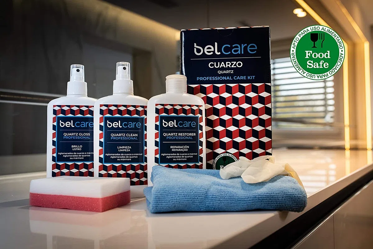 Kit para Limpiar Encimeras de Cuarzo, Silestone y Compac, Pack de 3 Productos (Spray Limpiador 200 ml + Reparador 200 ml + Spray Abrillantador 200 ml)