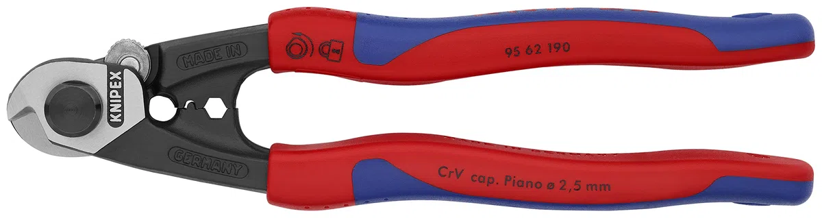 KNIPEX Cortacables para cable trenzado forjado con mangos multicomponente 190 mm, 95 62 190