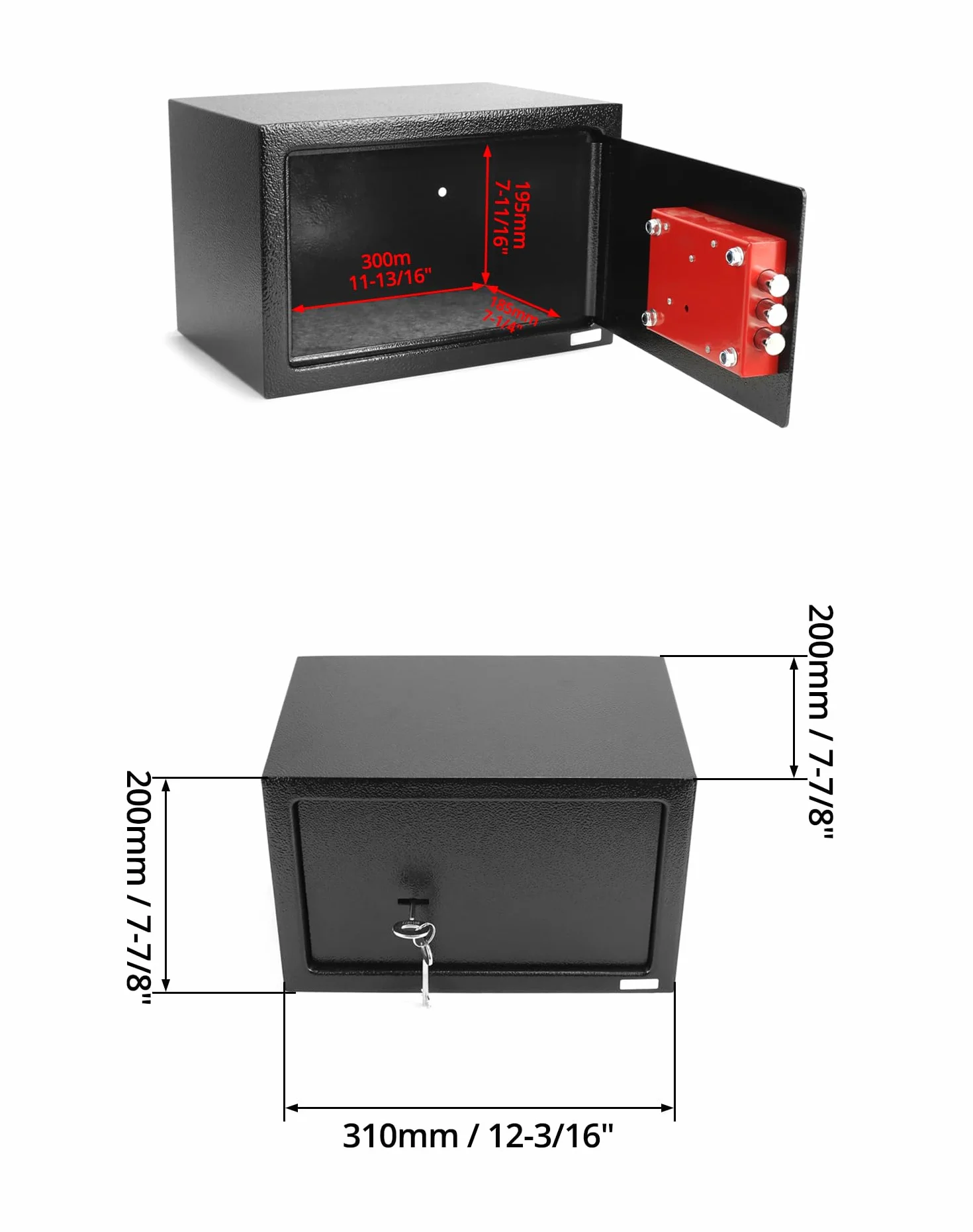 QWORK Caja Seguridad 31x20x20 cm Cerradura Triple Paletón Acero Robusta