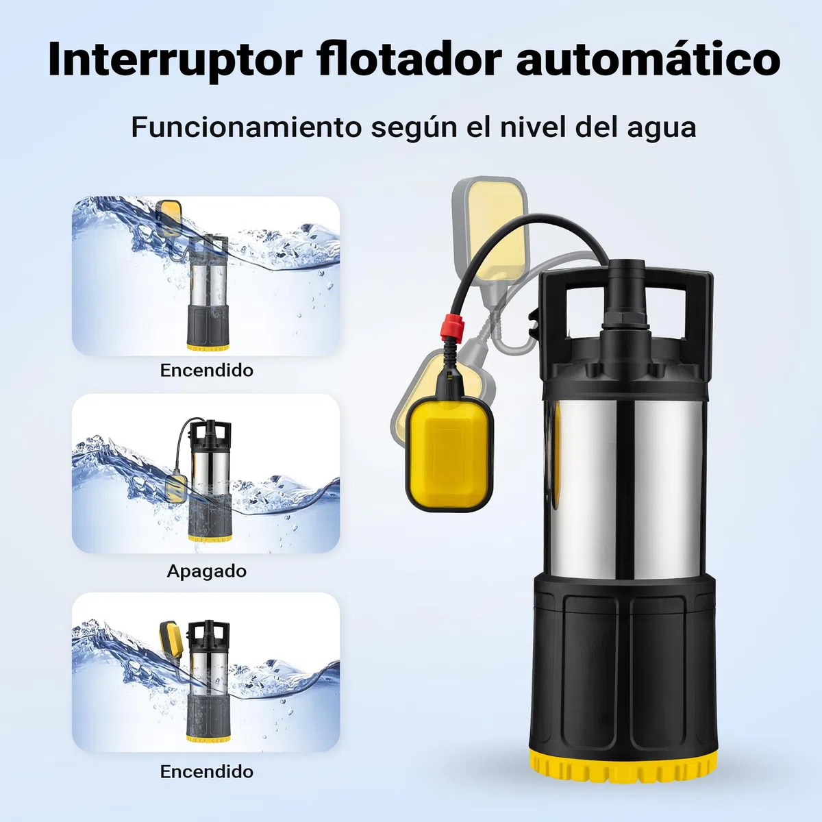 Bomba de agua sumergible Wiltec 1200 W 6000 l/h 40 m, inmersión 7 m, interruptor flotador, PPO acero inoxidable